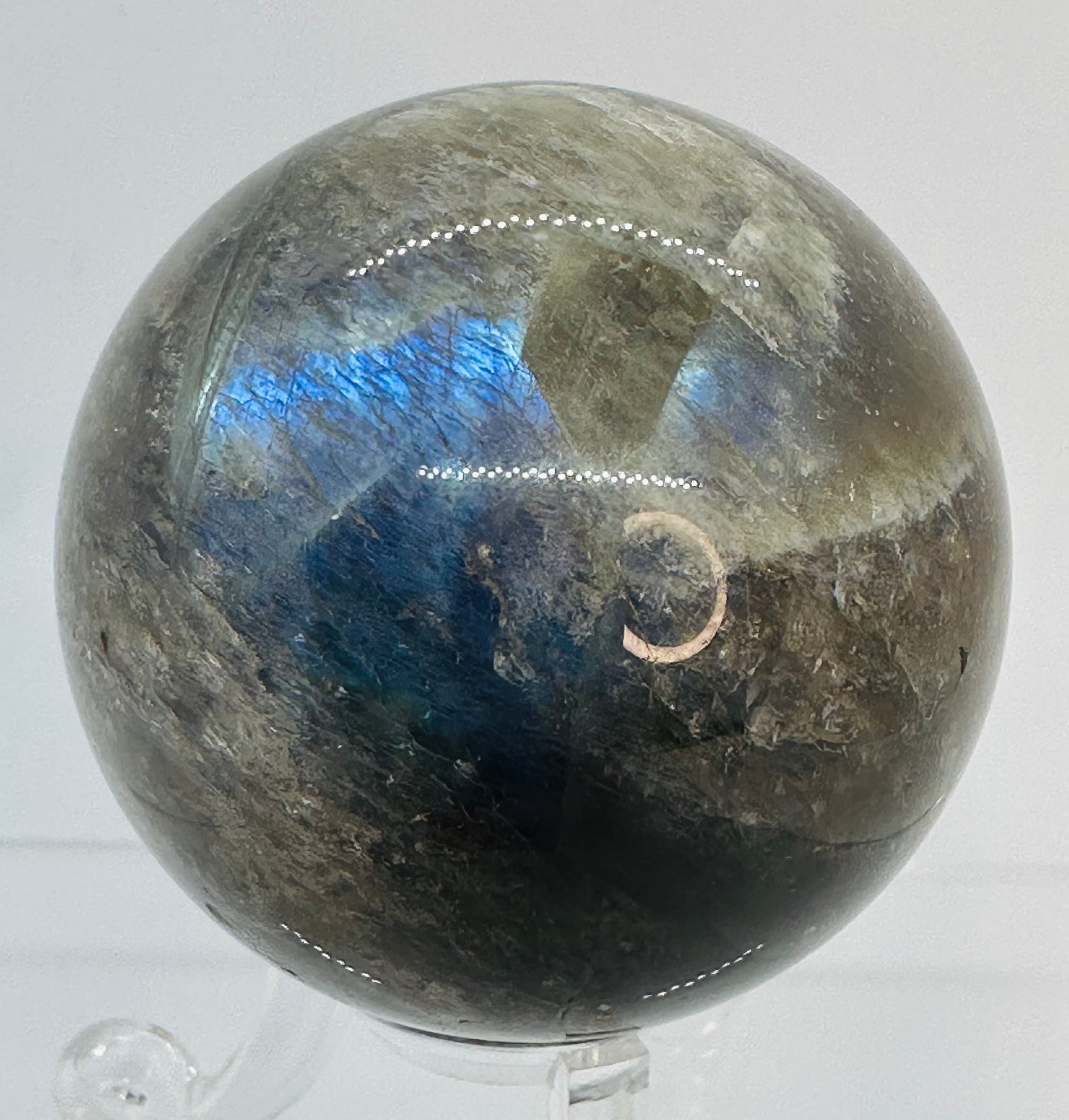 Black Moonstone Sphere with Blue Flash & Rainbow Fire, Madagascar