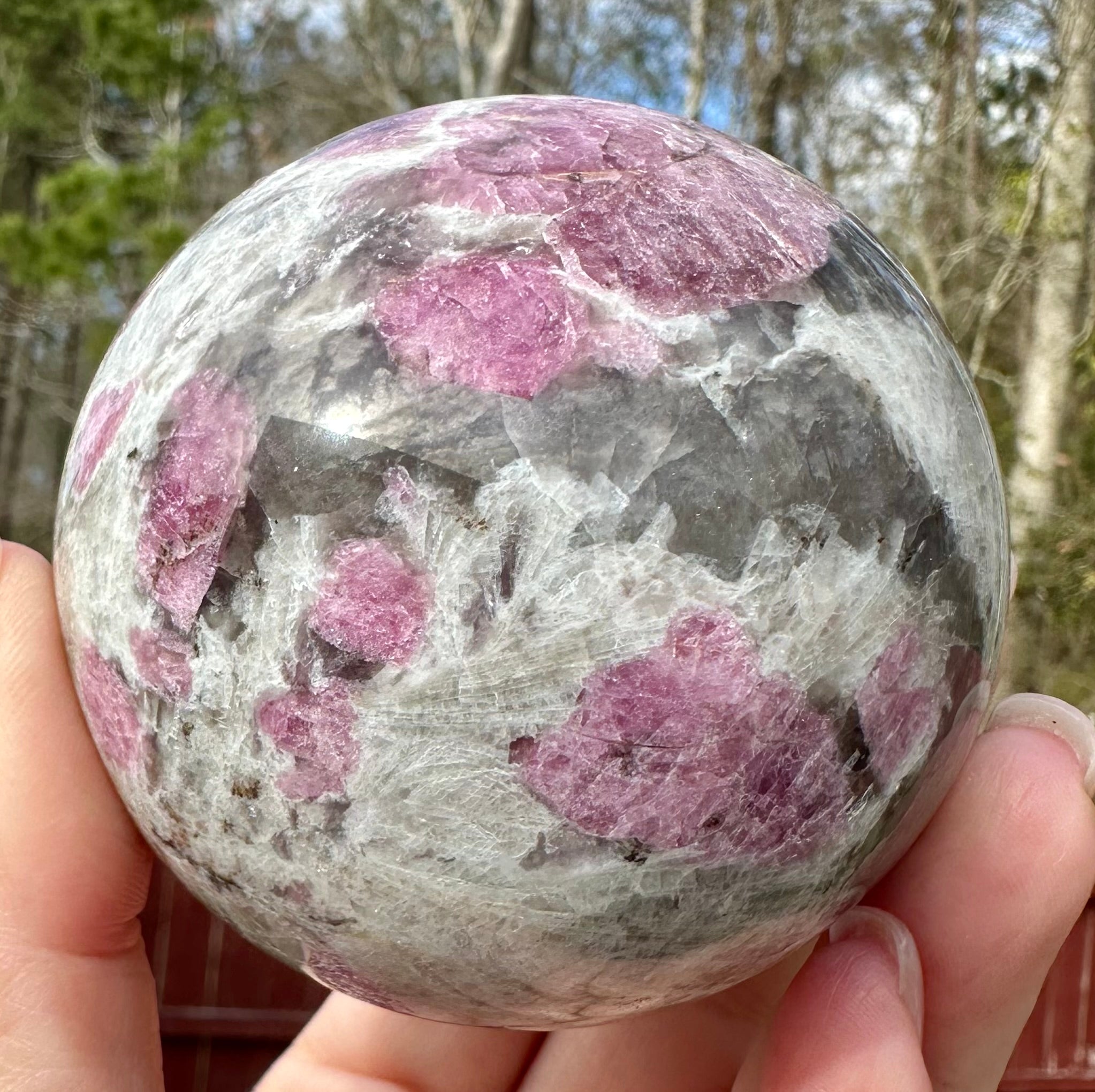 2.92" Pink Tourmaline in Smoky Quartz Sphere with Shimmery Mica, Madagascar