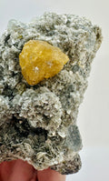 Clear Aquamarine, Golden Scheelite, and Silvery Muscovite from Mt. Xuebaoding, Pingwu County, Sichuan, China