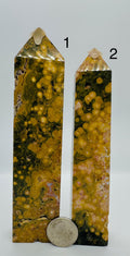 Sun-Kissed Serenity: Rare Yellow Kambaby Ocean Jasper Tower with Green, Pink and  White Zones