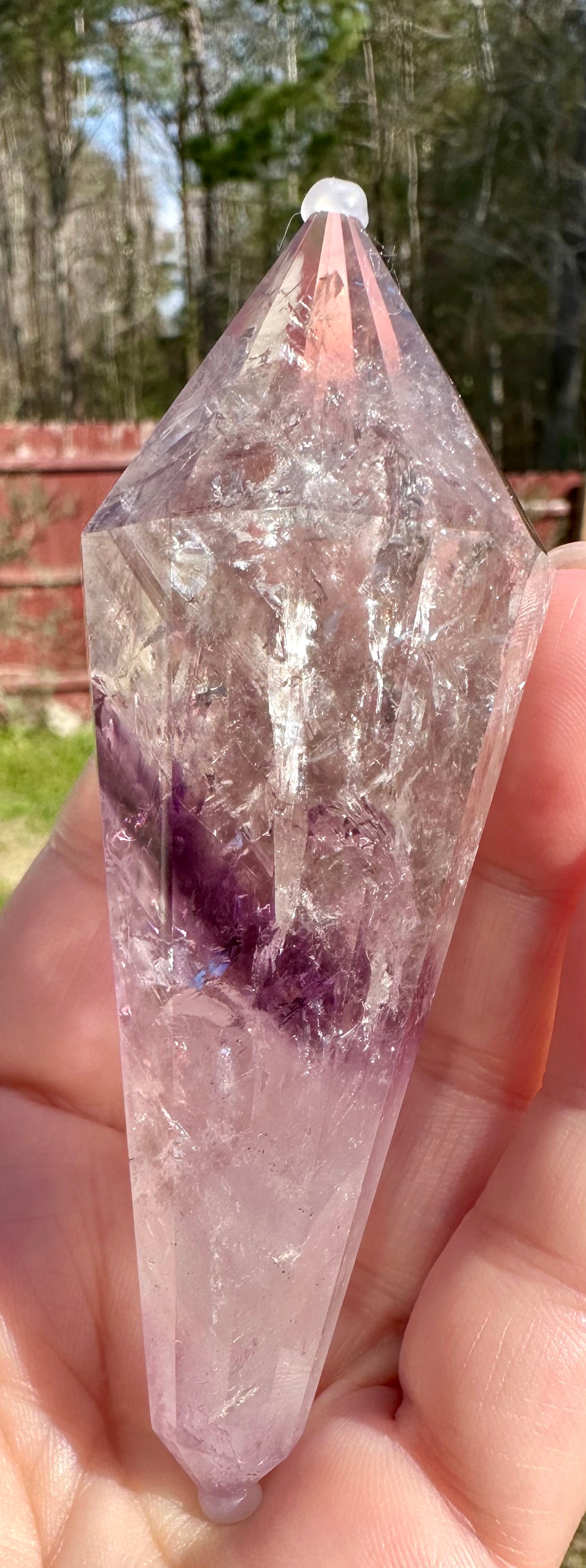 12-Sided Smoky Quartz Vogel Wand – Amethyst Phantom, Rainbows, Brazil