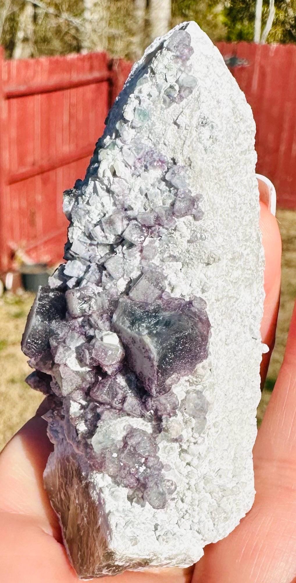 133 Grams DT and ET Natural Green and Purple Octahedron Fluorite over a Second Crystalization Specimen Huanggangliang