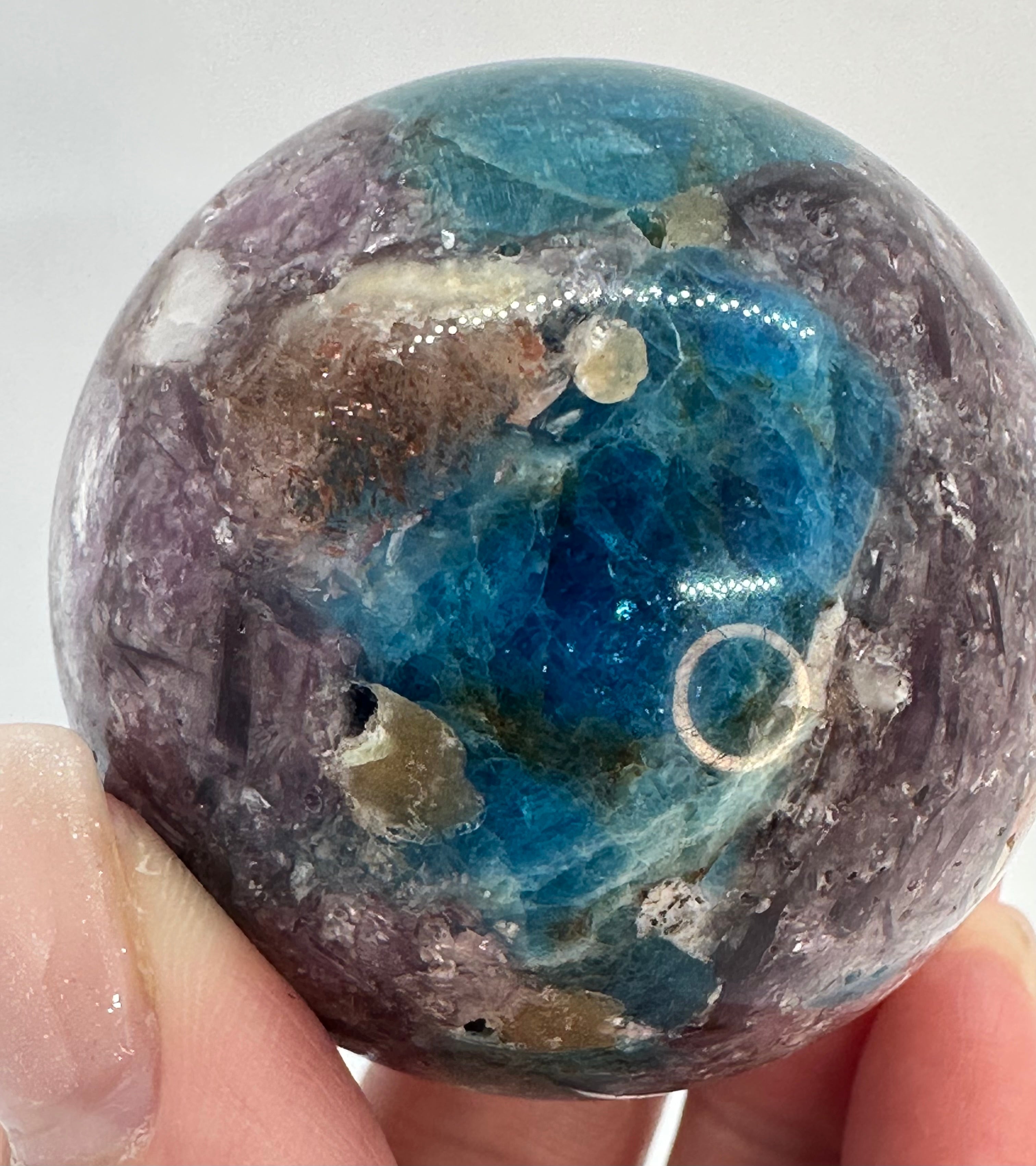 Blue Apatite, Lepidolite Mica & Arusha Quartz Composite Sphere