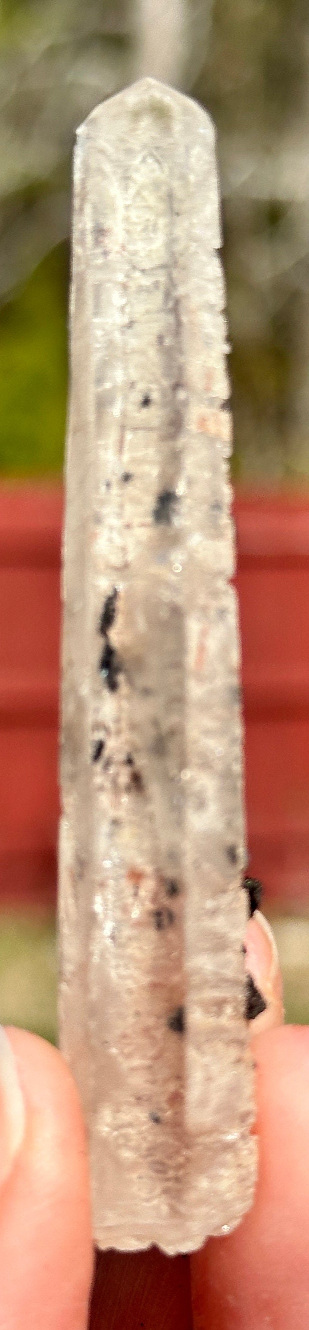 54 Grams very peculiar singing Pair of Clear Quartz Points with Specularite Rosettes