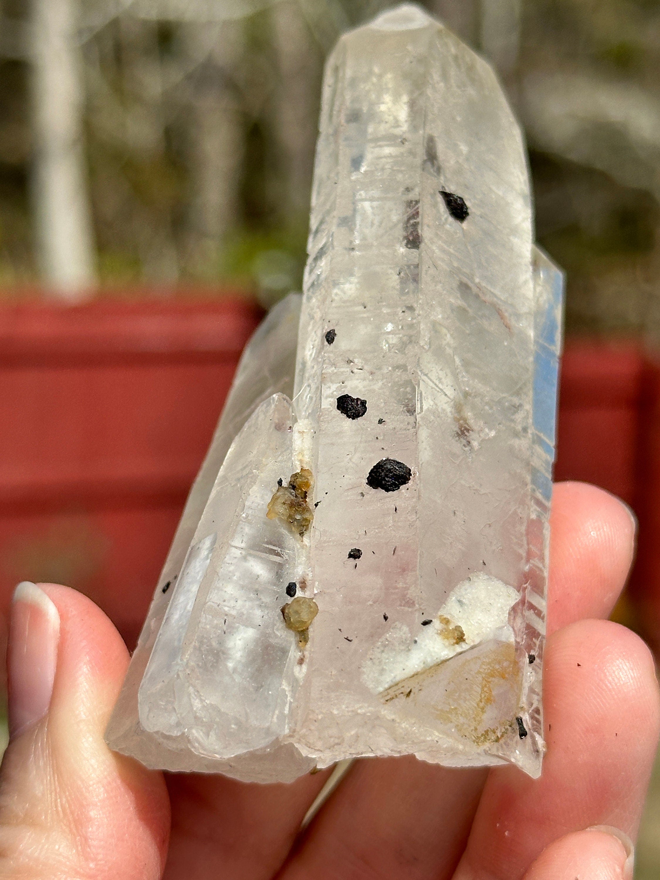 125 Grams Clear Quartz Point with mini Specularite Rosettes