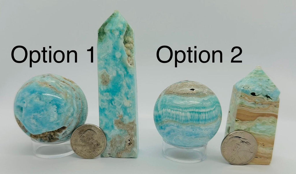 Blue Hemimorphite Crystal Set - Sphere & Tower Duo