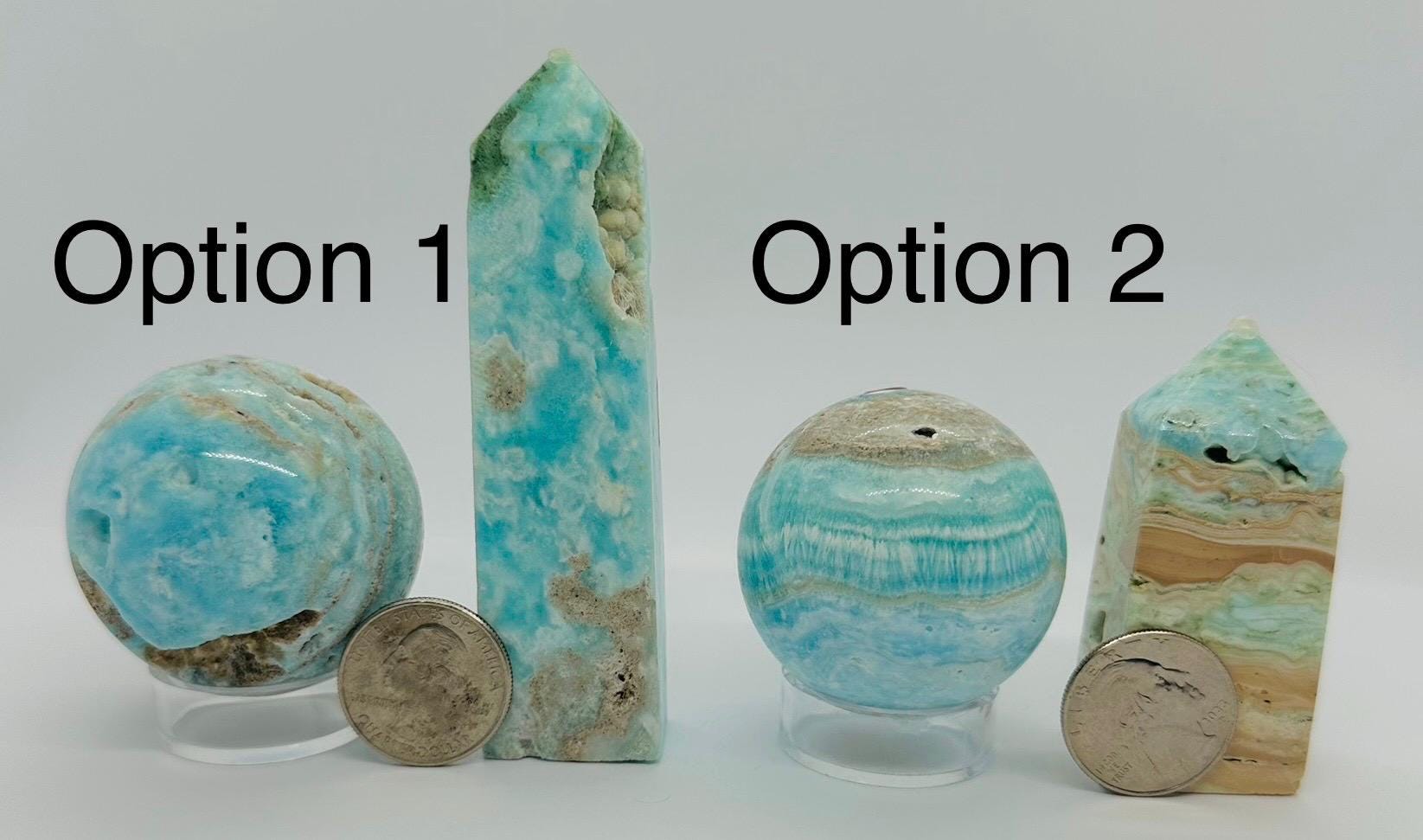 Blue Hemimorphite Crystal Set - Sphere & Tower Duo