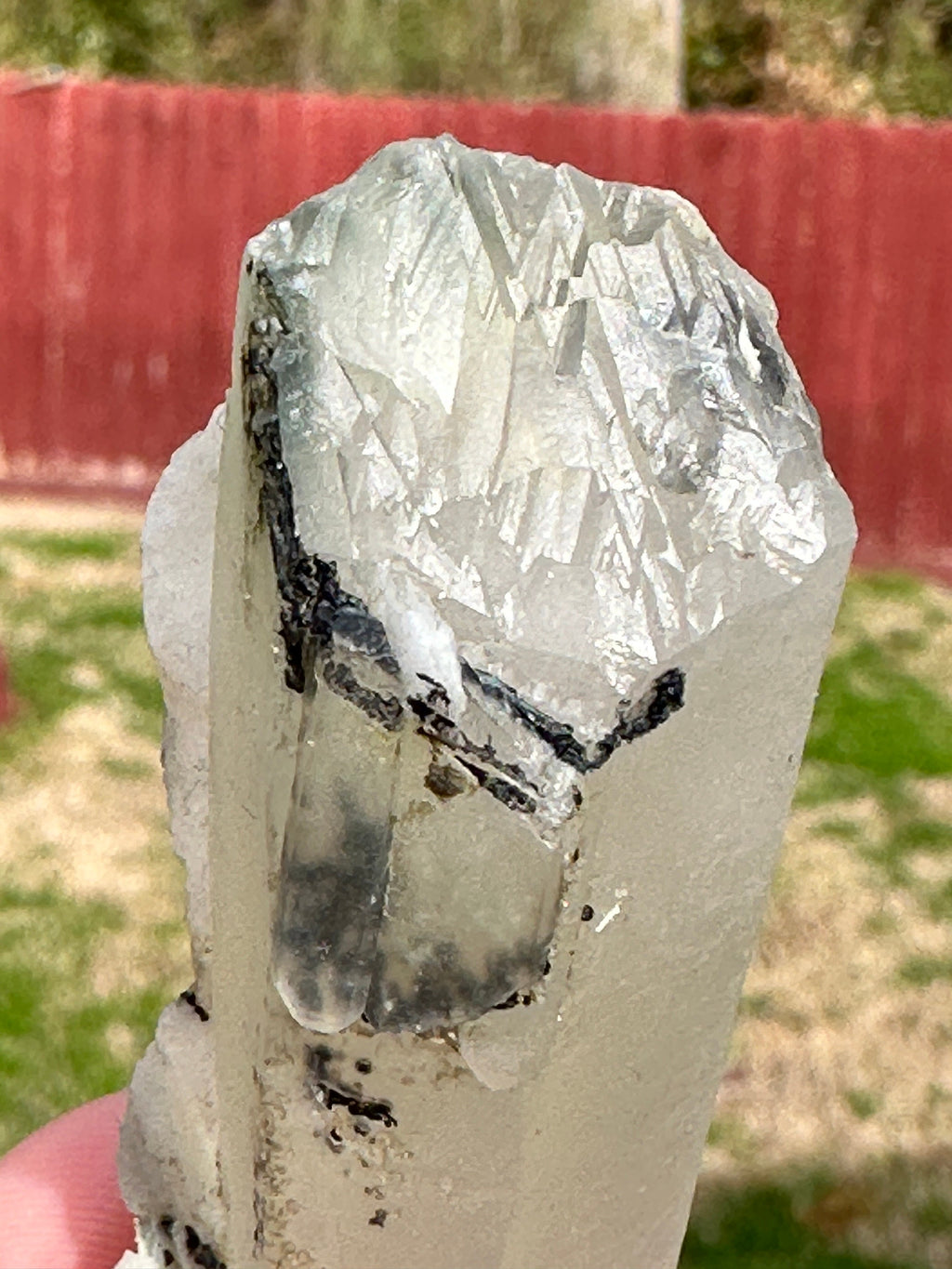 70 Grams Beautiful ET Self-healed Prase Quartz w Black Tourmaline included and Feldspar From Inner Mongolia