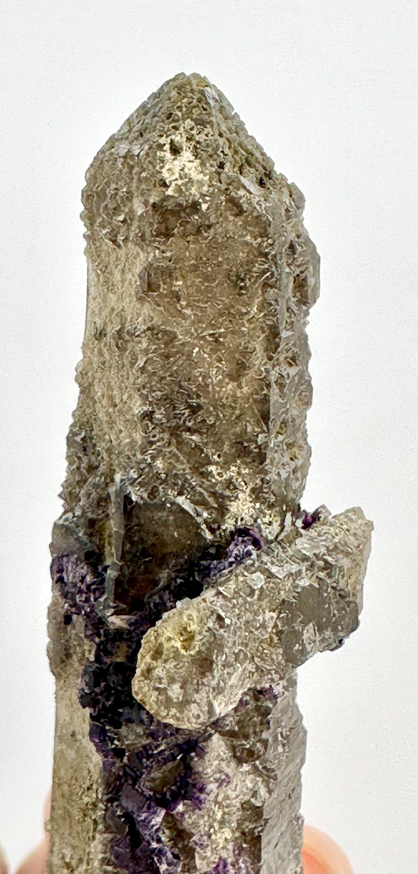 26 Grams Double-Terminated Quartz with Intergrown Crystals, Chlorite Coating & Deep Purple Cubic Fluorite with Phantoms from Inner Mongolia