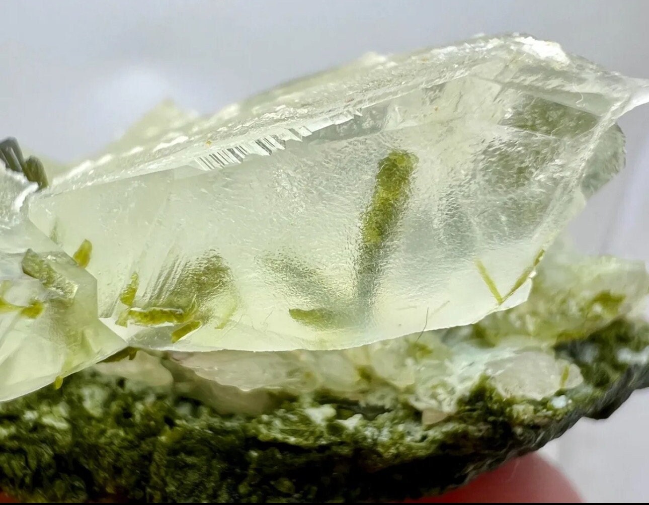 123 Grams Beautiful Green Epidote Crystal On/Inside Quartz Cluster from Pakistan