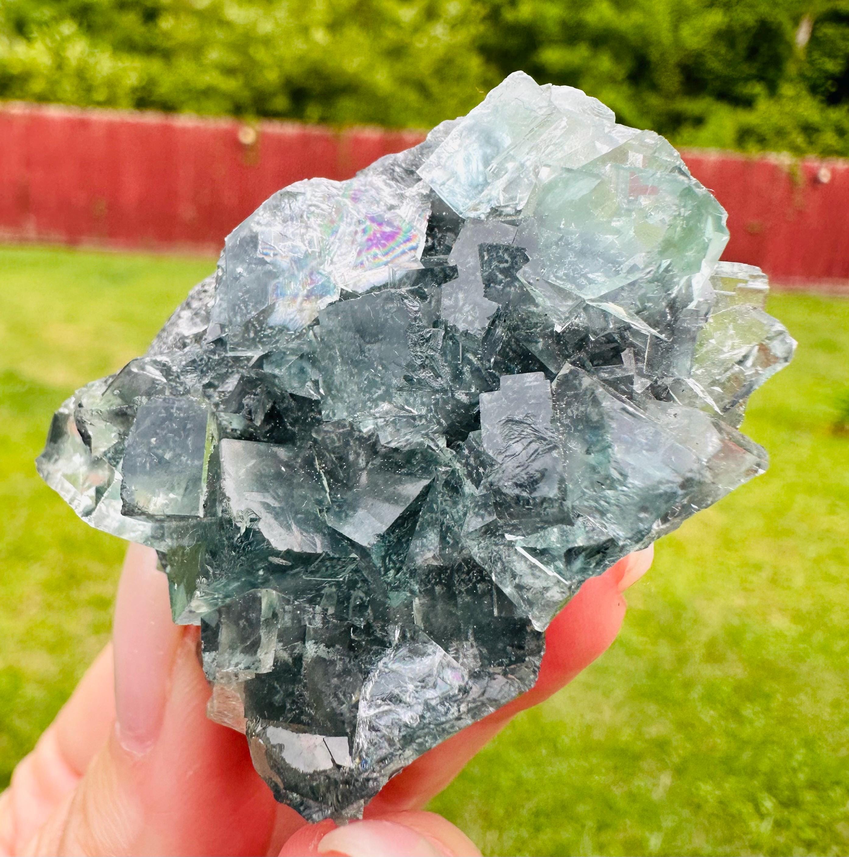 78 Grams Light Transparent Green Cubic Fluorite Mini Cluster: Heart Healer and Focus Stone Embrace
