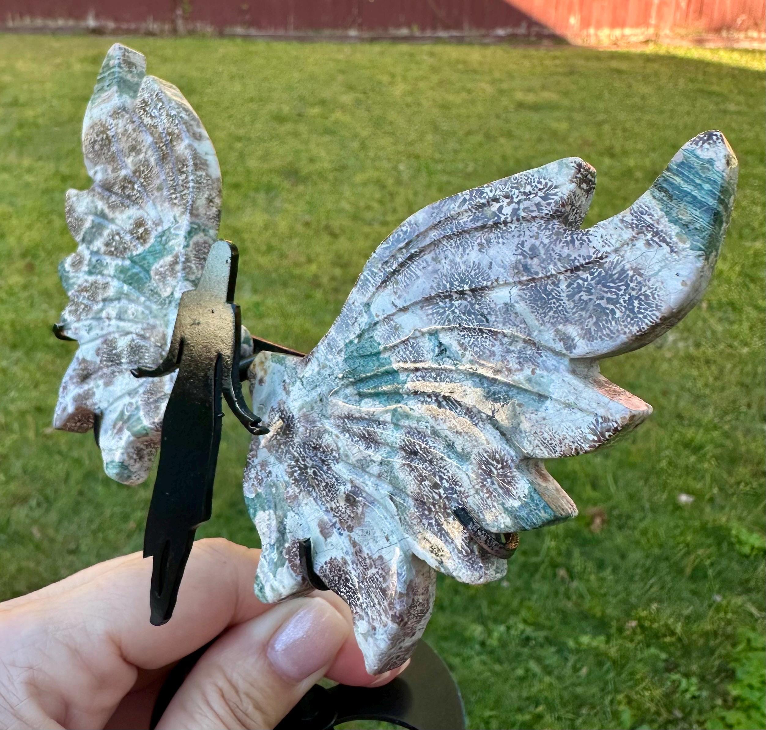 Beautiful Russian Flower Agate Angel Wings & Sphere Set sourced from Madagascar