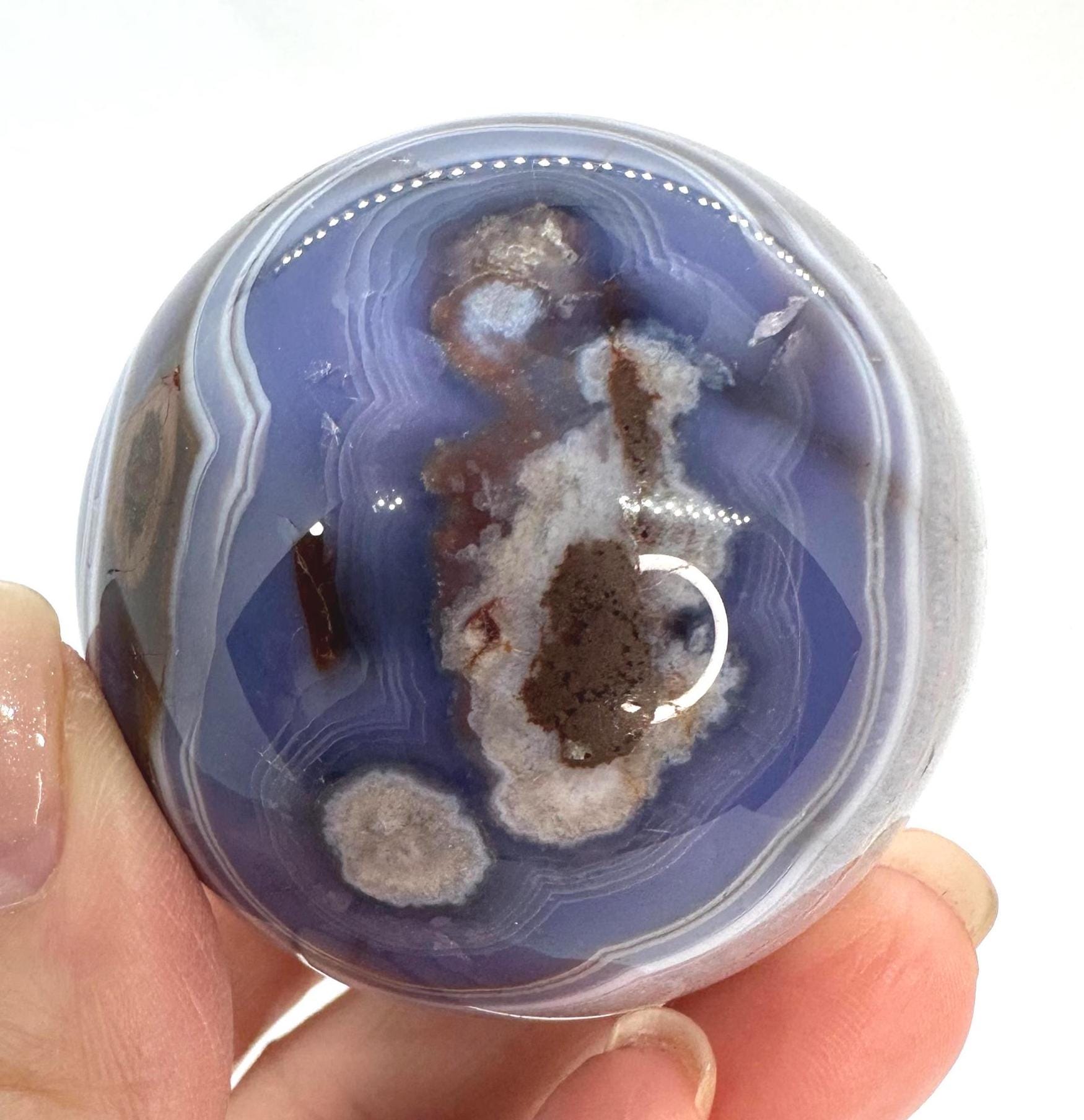 Blue Flower Agate Heart, Sphere & Wand Set with Acacia Stand from Madagascar