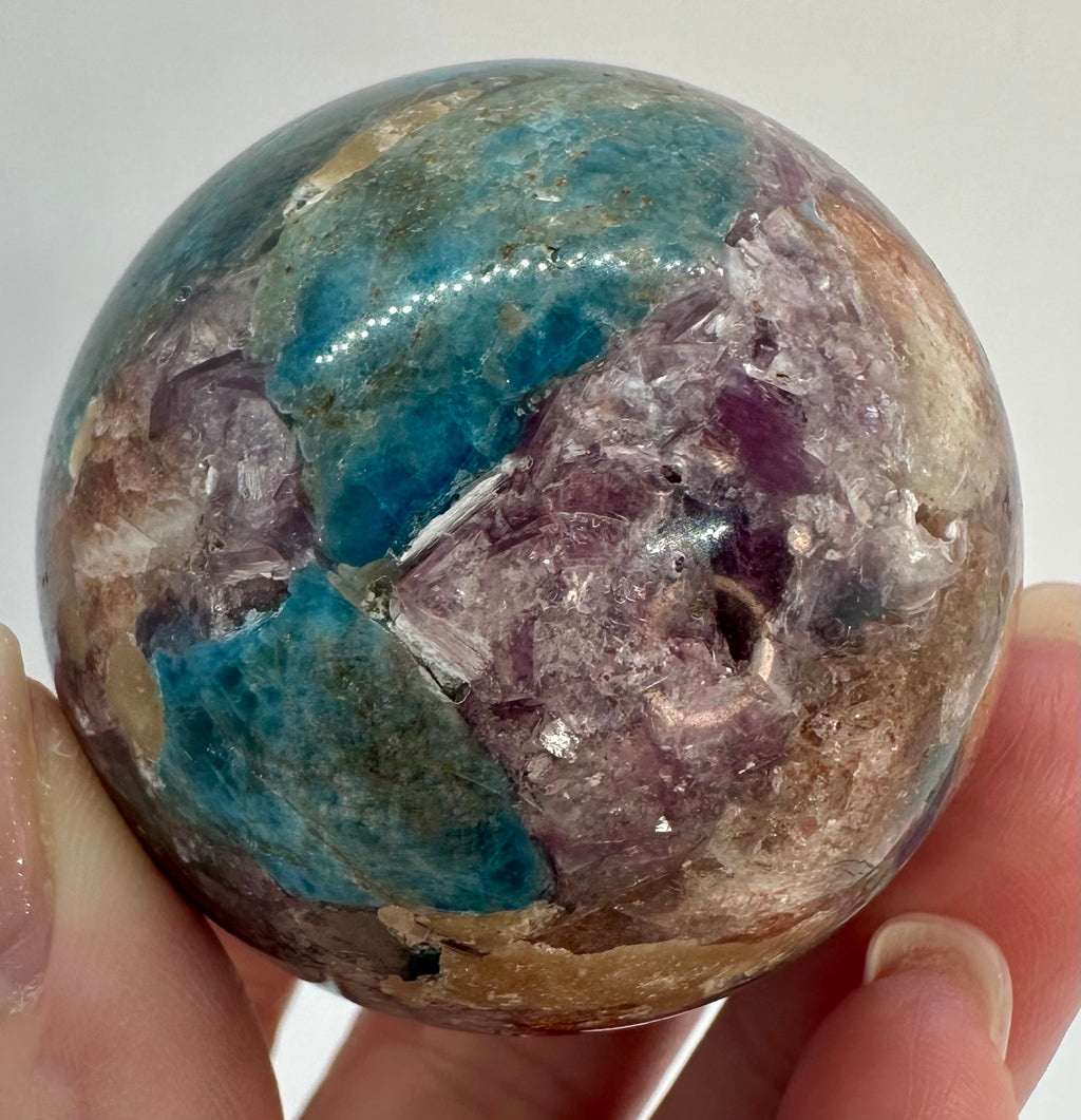 Blue Apatite, Lepidolite Mica & Arusha Quartz Composite Sphere