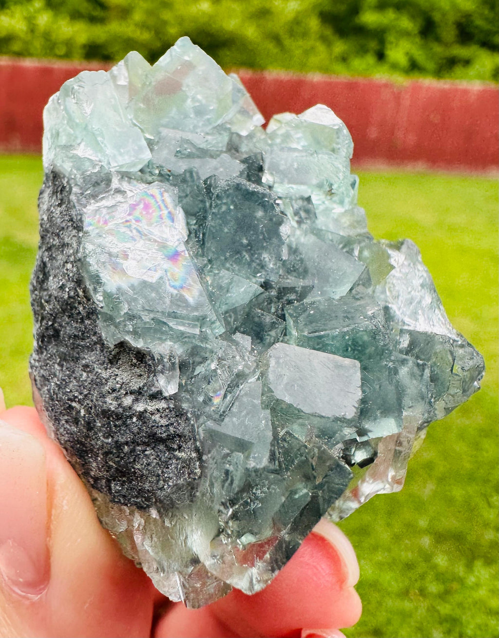 78 Grams Light Transparent Green Cubic Fluorite Mini Cluster: Heart Healer and Focus Stone Embrace