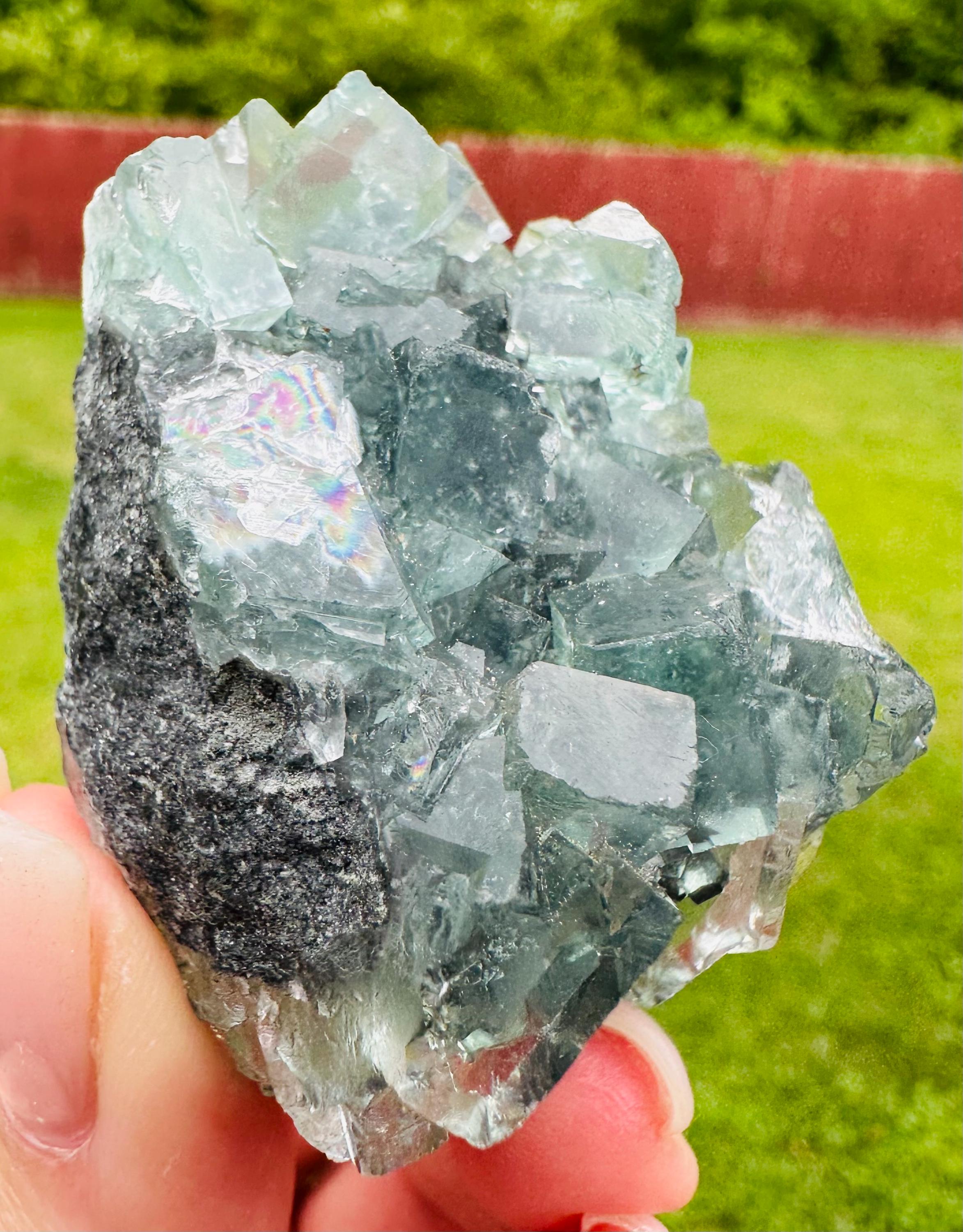 78 Grams Light Transparent Green Cubic Fluorite Mini Cluster: Heart Healer and Focus Stone Embrace