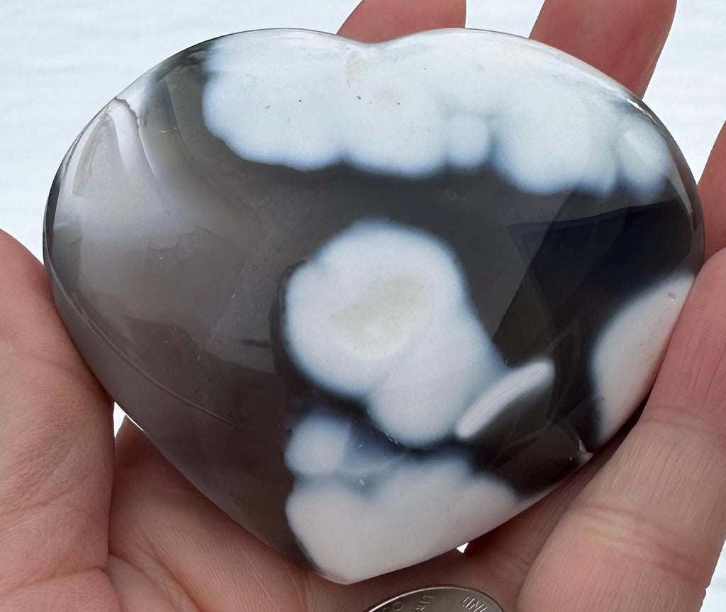 Orca Agate Puffy Heart, Flame and Sphere Set from Madagascar