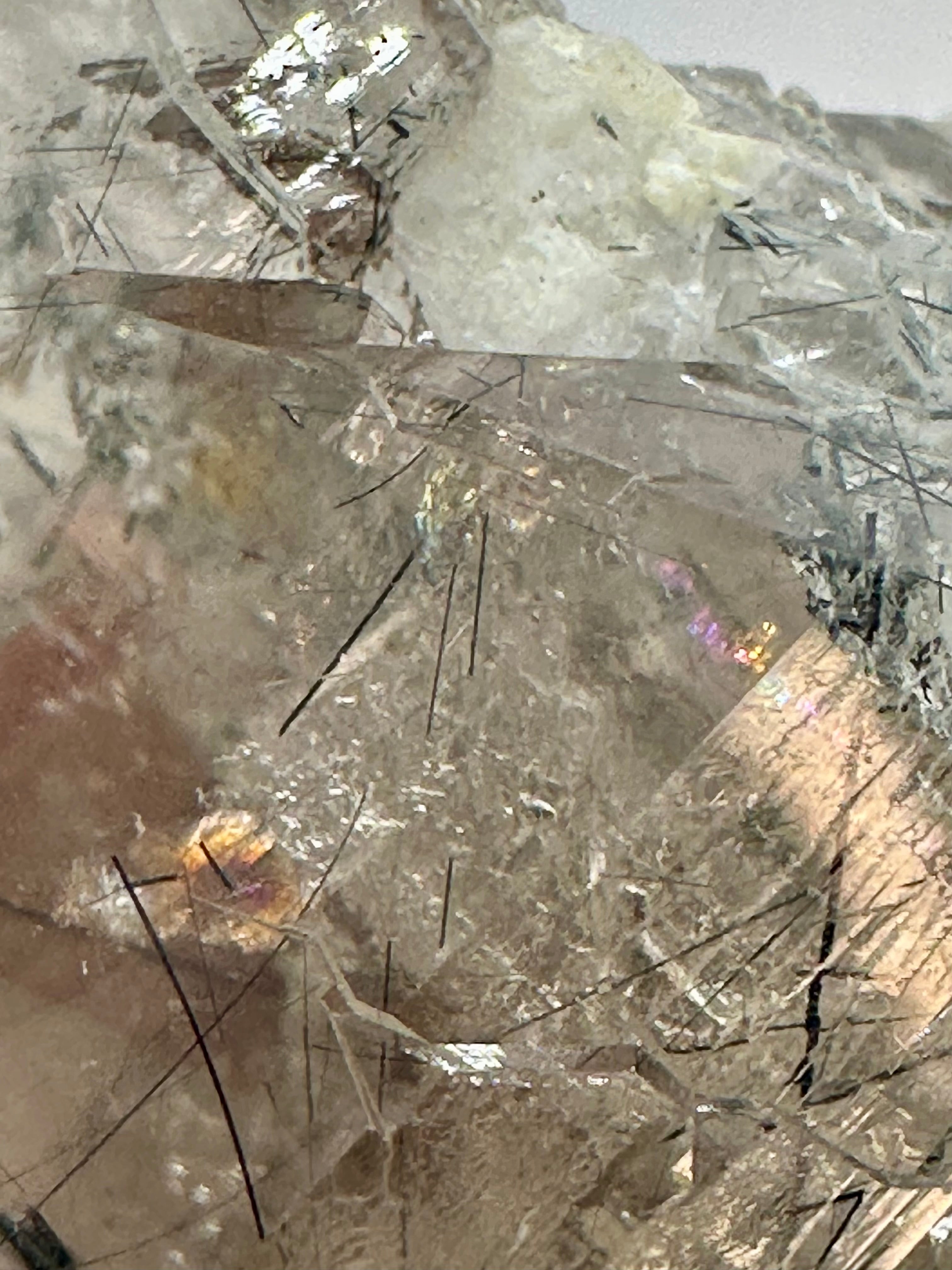 Magnesio-Riebeckite Included Smoky Quartz with Rainbows Point, Sagi Mountain