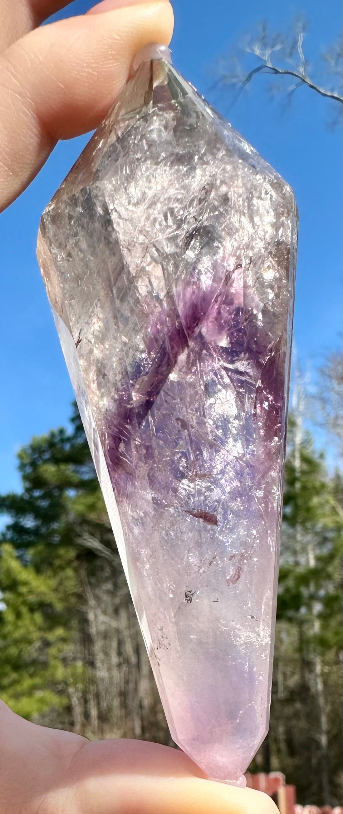 12-Sided Smoky Quartz Vogel Wand – Amethyst Phantom, Rainbows, Brazil