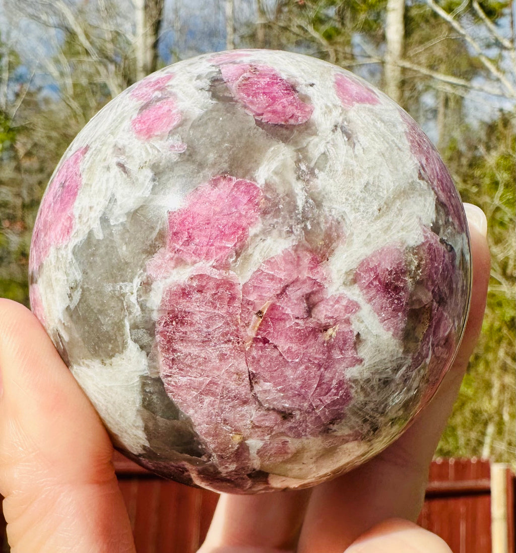 2.92" Pink Tourmaline in Smoky Quartz Sphere with Shimmery Mica, Madagascar