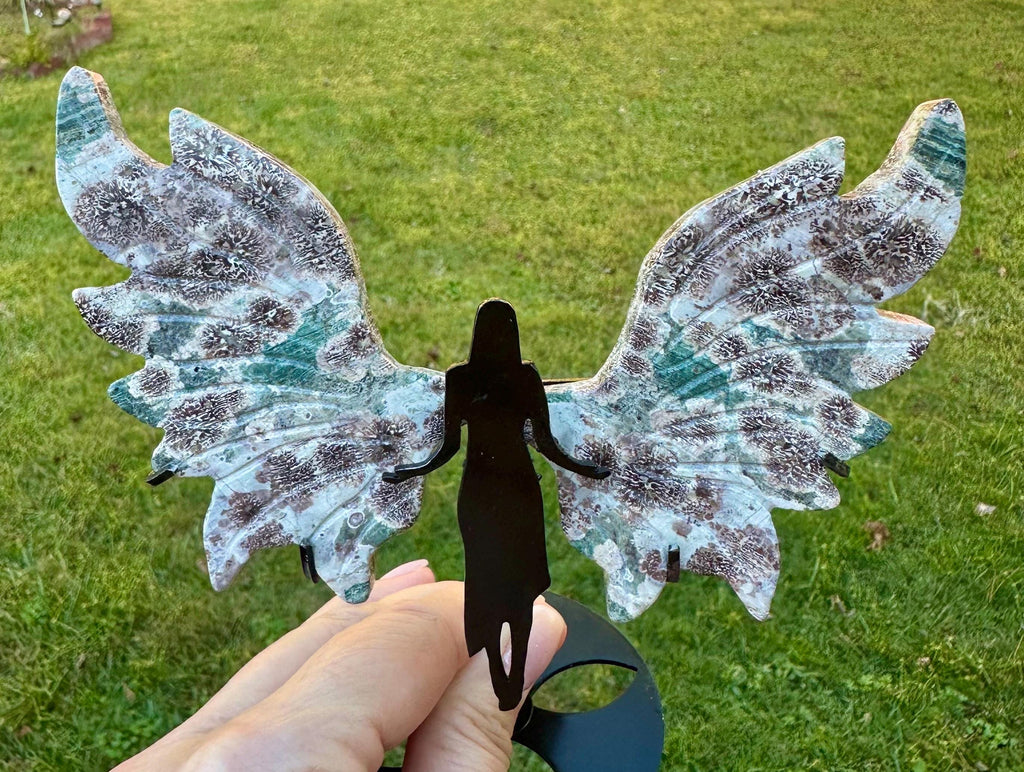 Beautiful Russian Flower Agate Angel Wings & Sphere Set sourced from Madagascar