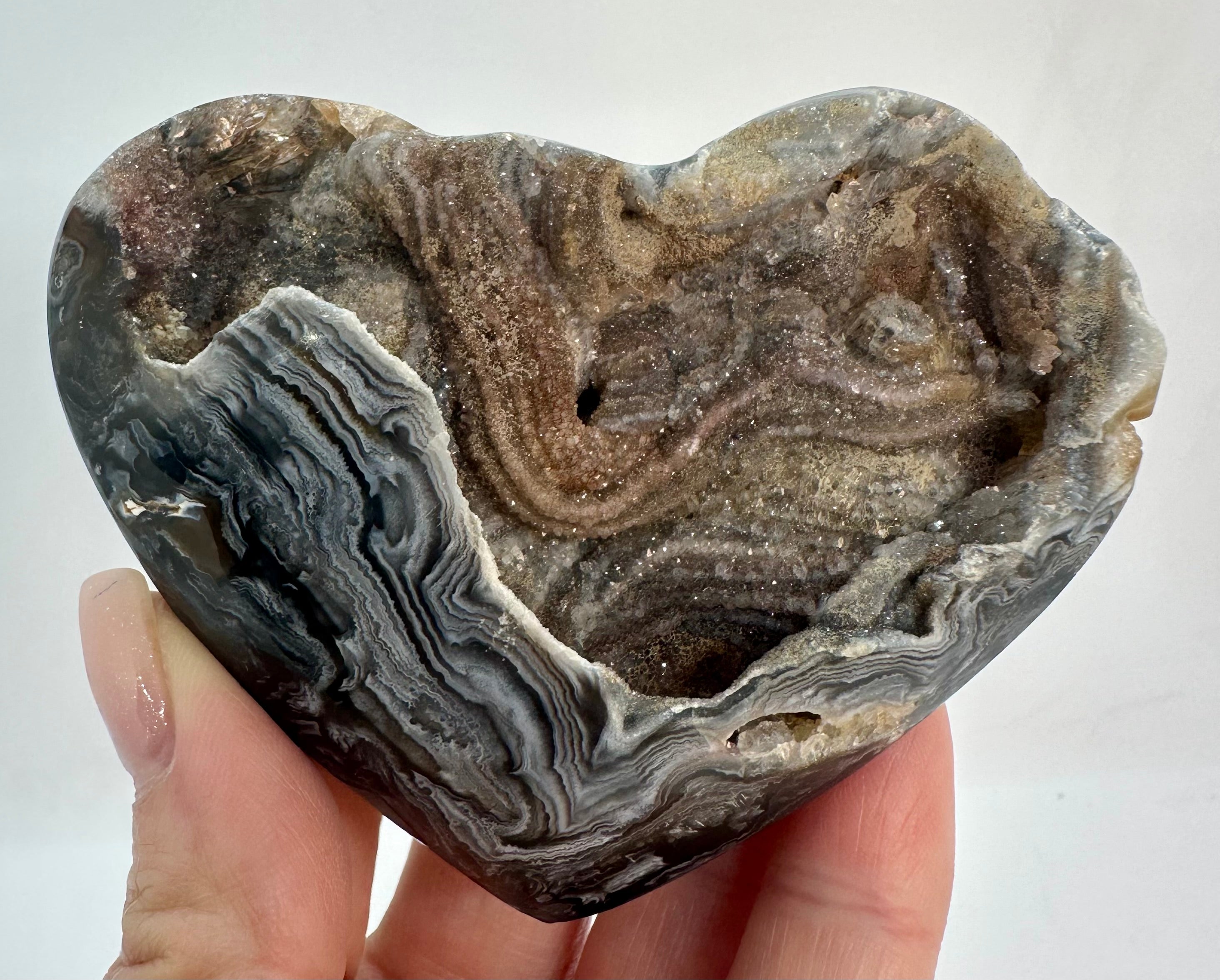 Dark Banded Agate Drusy Heart, Madagascar