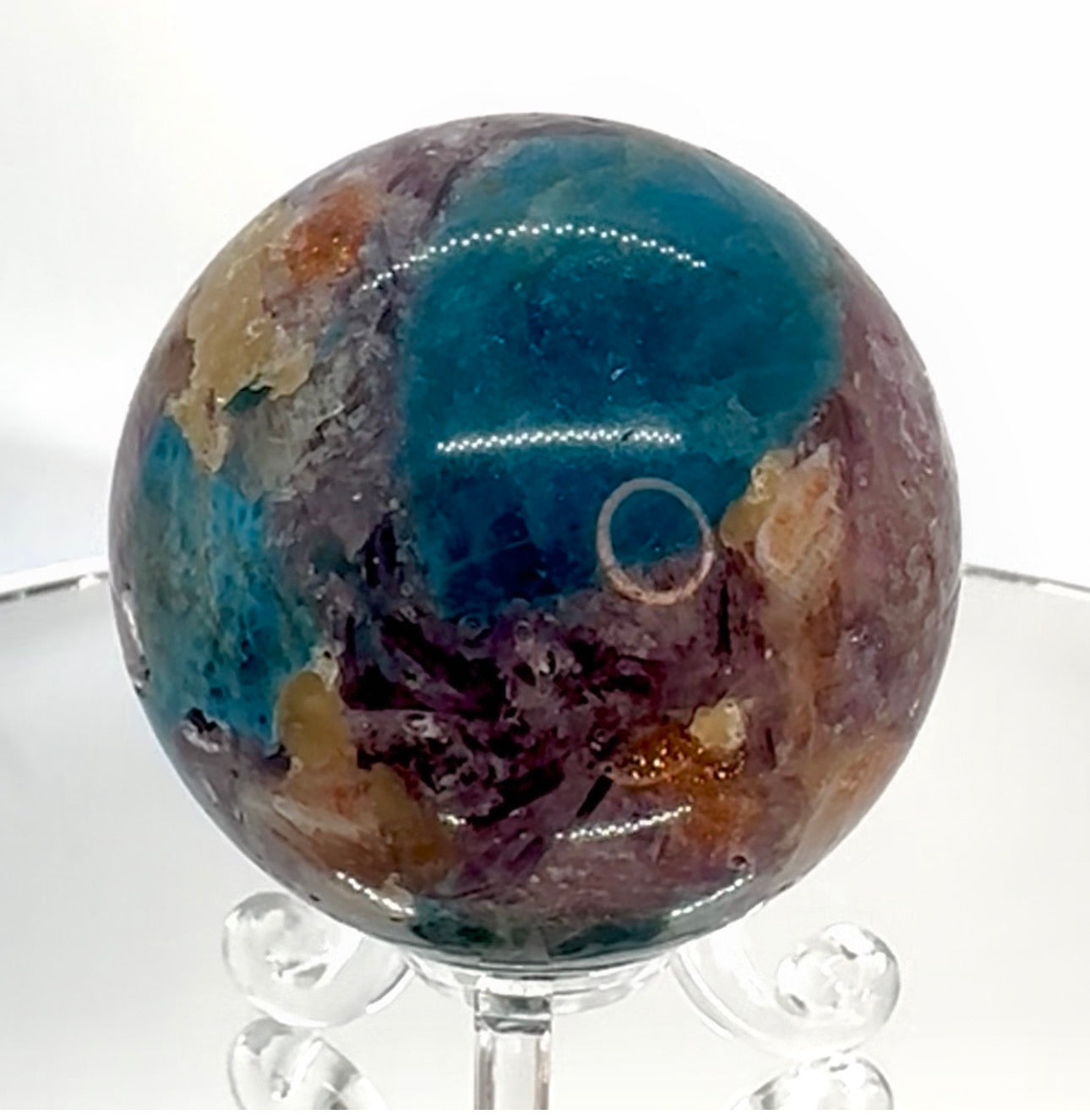 Blue Apatite, Lepidolite Mica & Arusha Quartz Composite Sphere