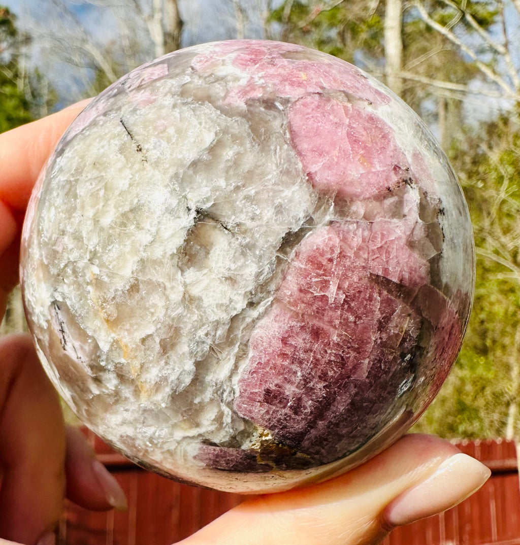 2.92" Pink Tourmaline in Smoky Quartz Sphere with Shimmery Mica, Madagascar