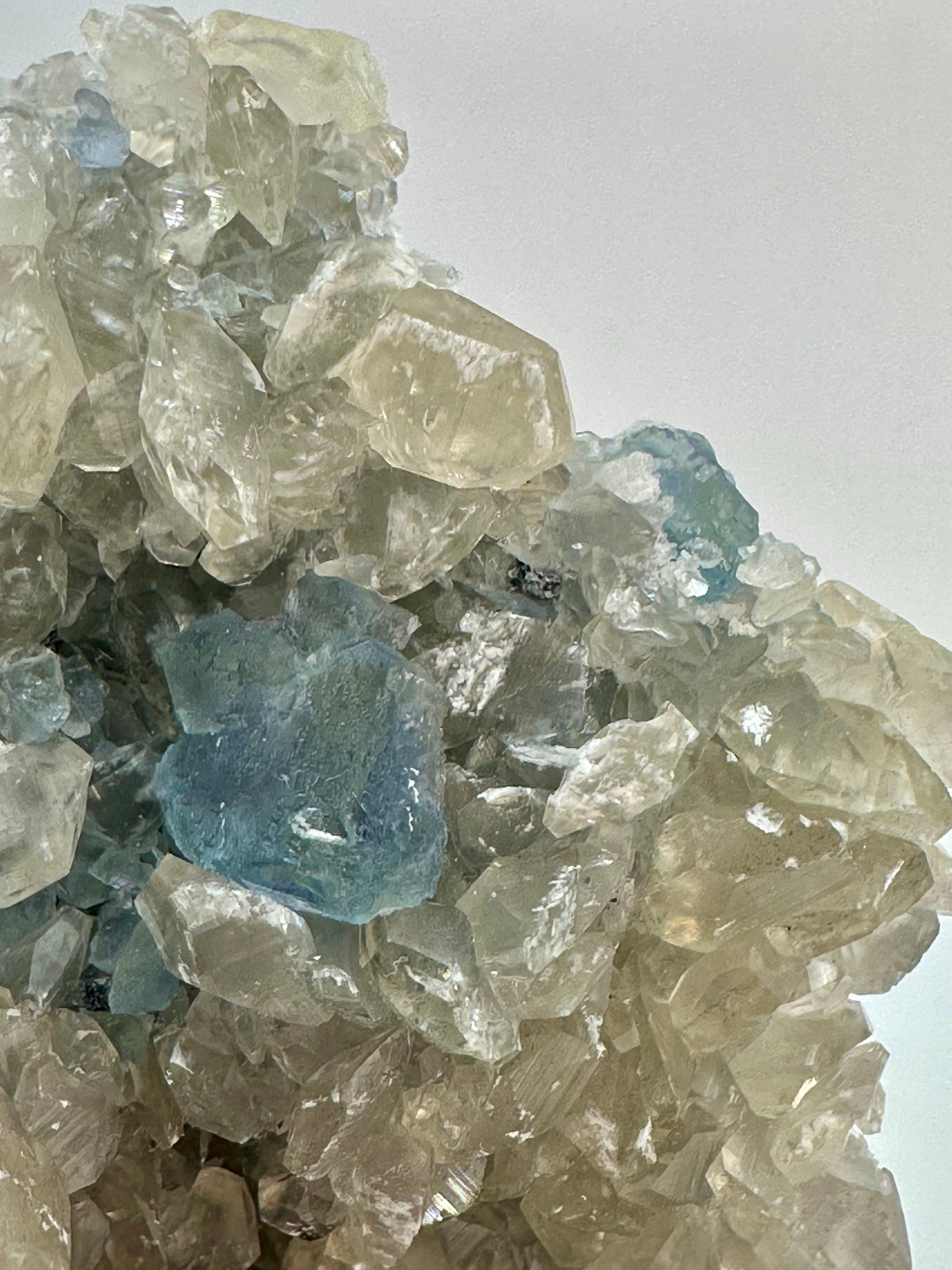 Benz Calcite on Blue & Green Fluorite, Xiang Hualing Mine, China
