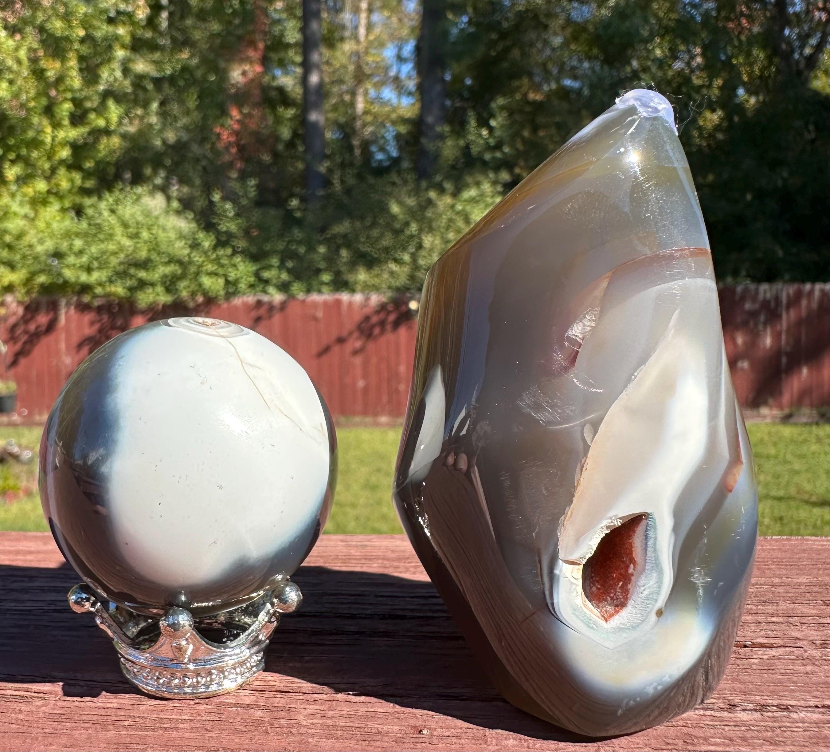 Orca Agate Puffy Heart, Flame and Sphere Set from Madagascar
