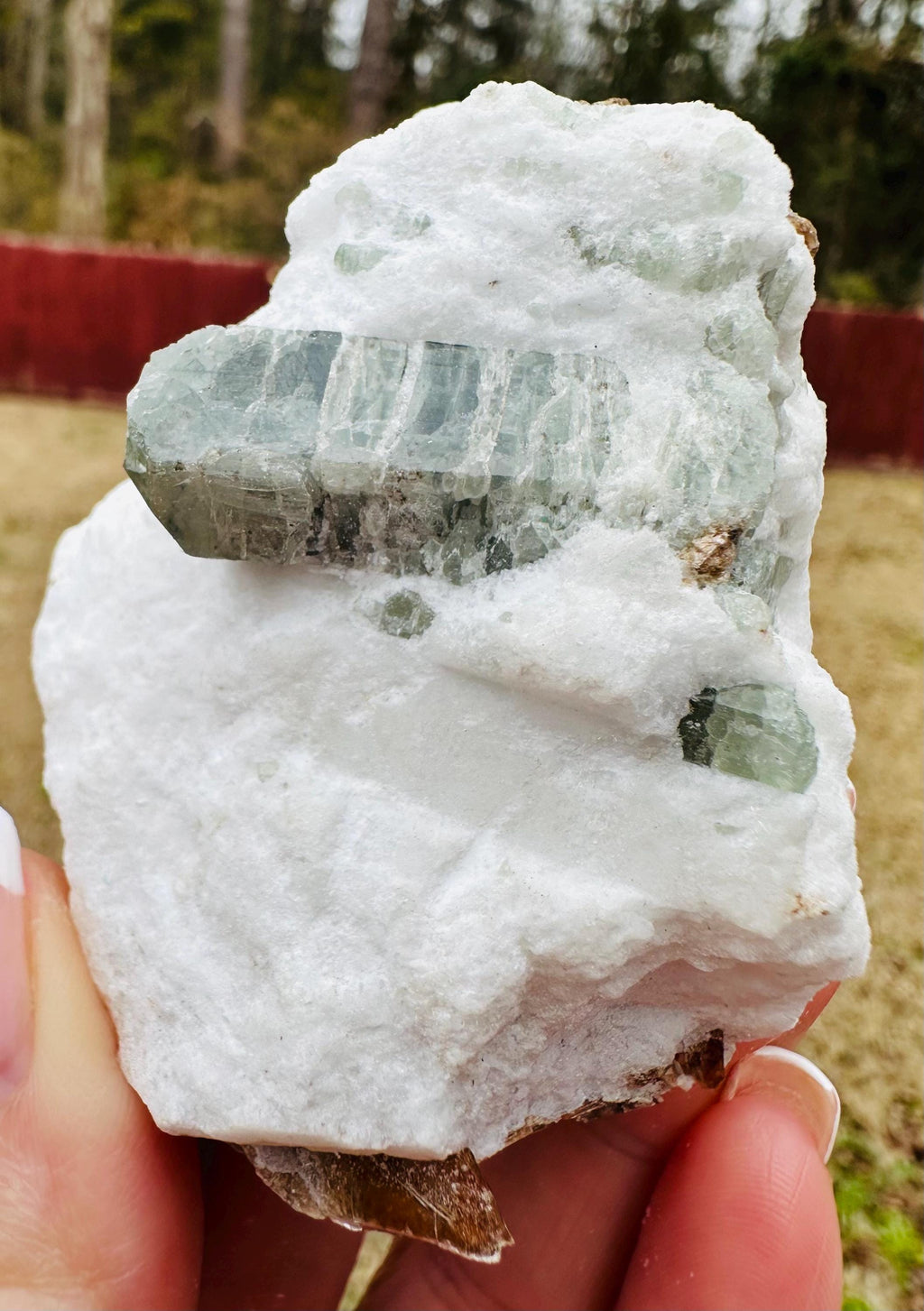 154 Grams well formed Green Apatite Crystal on Feldspar with shiny Golden Mica from Afghanistan