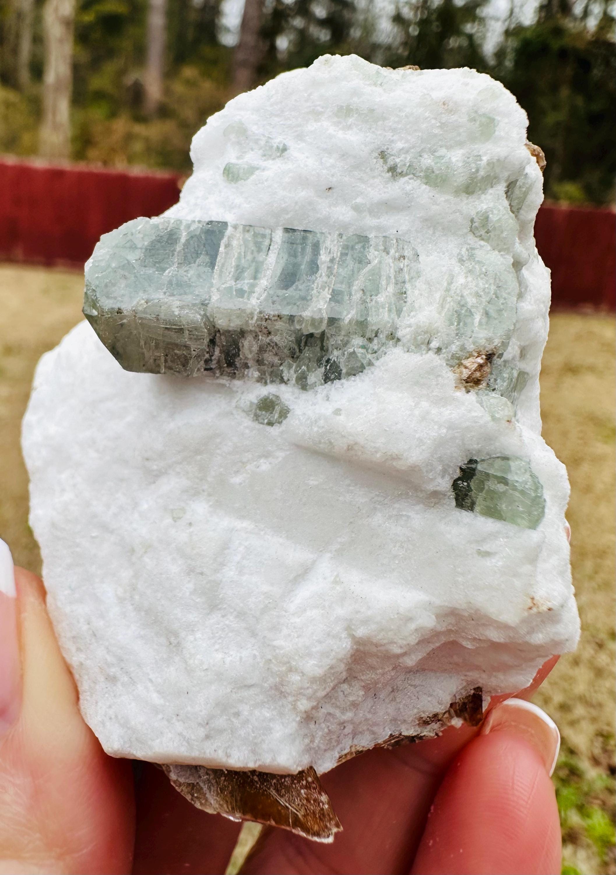 154 Grams well formed Green Apatite Crystal on Feldspar with shiny Golden Mica from Afghanistan