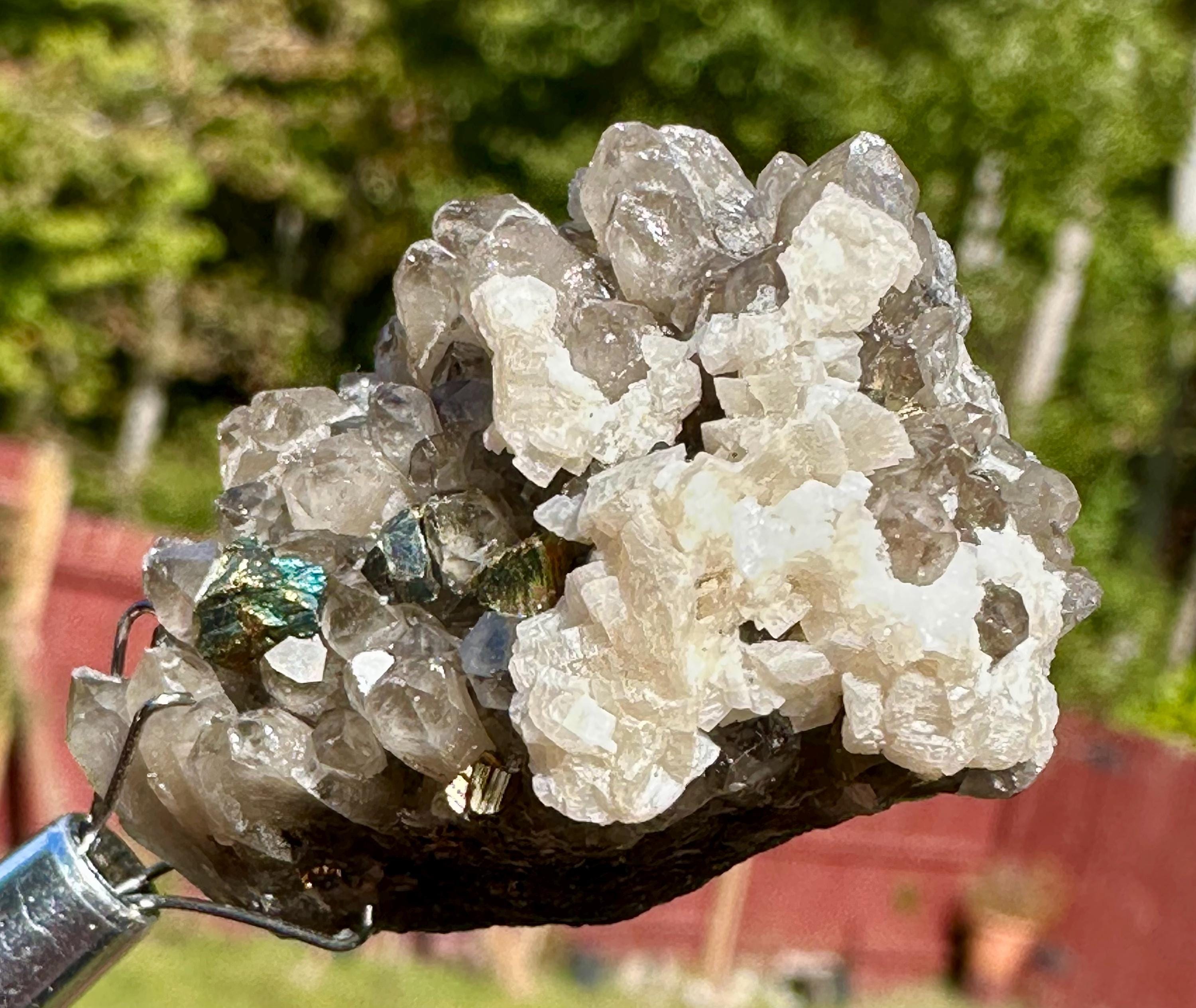 22 Grams Smoky Rare Columnar Calcite with Dolomite & Chalcopyrite from Guangxi, China
