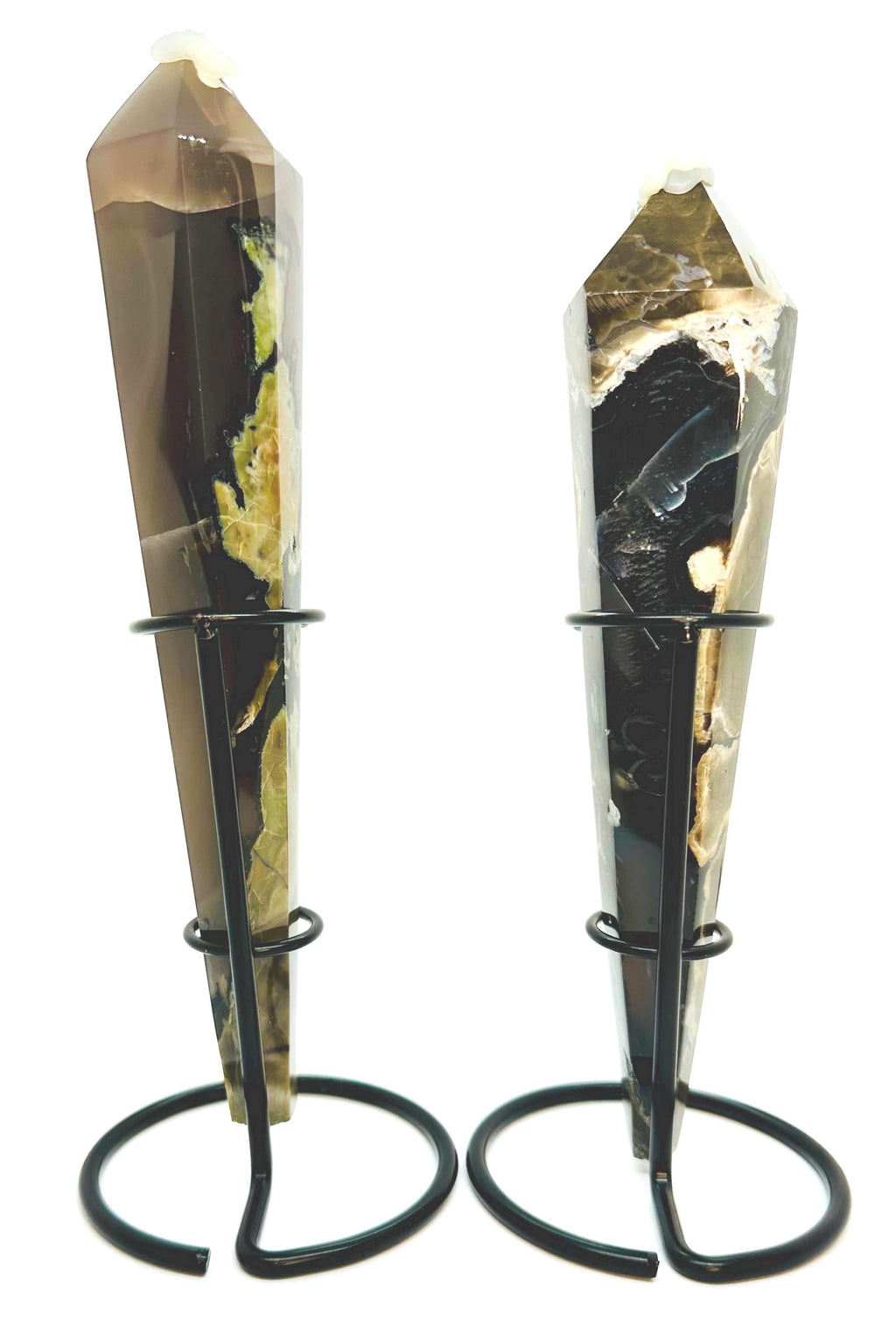 HQ Volcanic Agate Wand with Custom Iron Stand from Indonesia