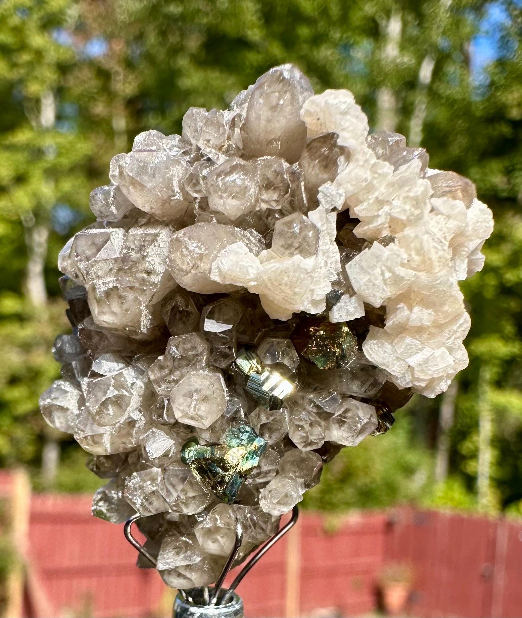 22 Grams Smoky Rare Columnar Calcite with Dolomite & Chalcopyrite from Guangxi, China