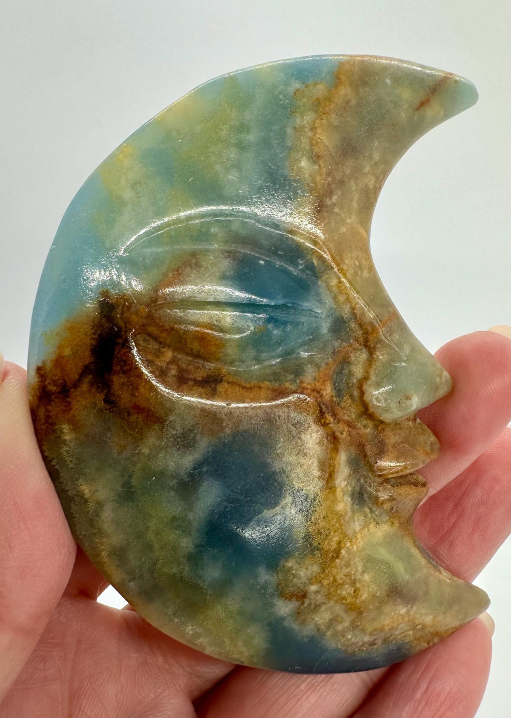 Aquatine Lemurian Trio: Sphere, Mini Tower & Crescent Moon Face
