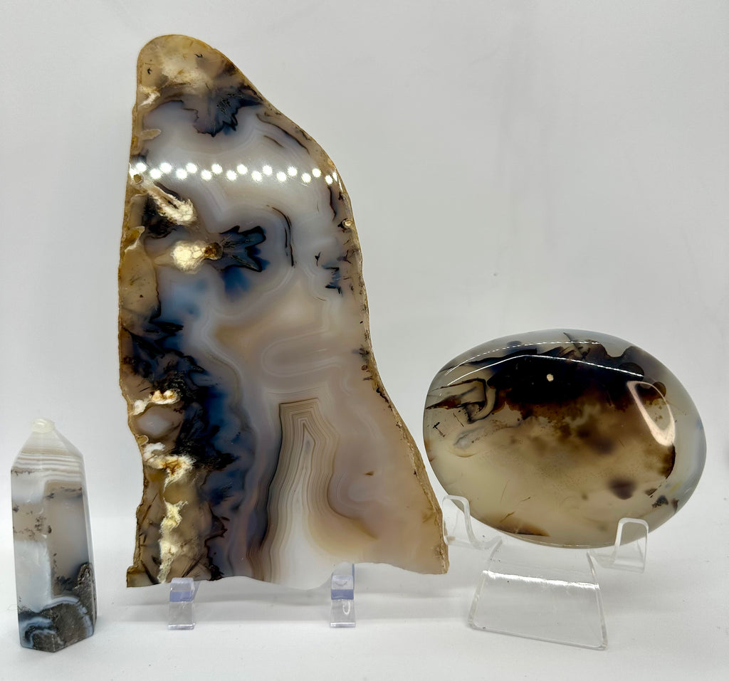 Dendritic Agate Set — Slab, Freeform & Point from Madagascar