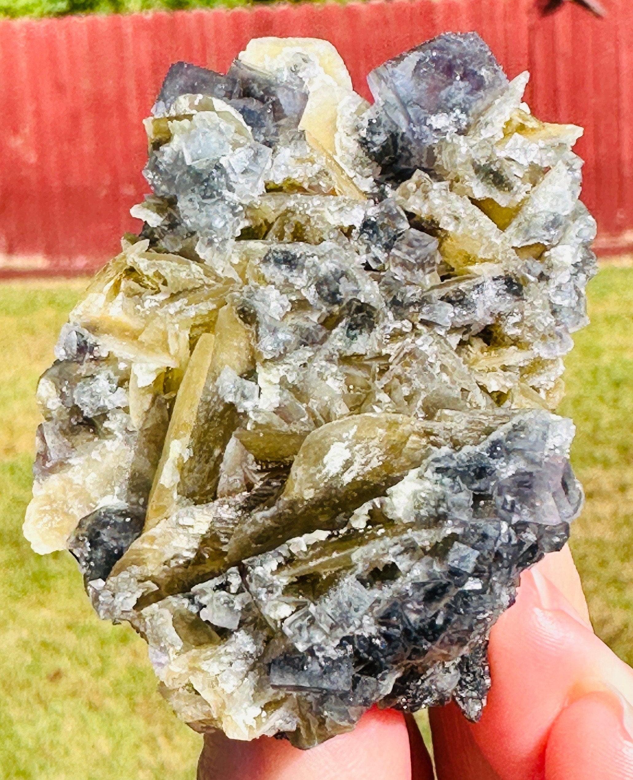 82 Grams Natural Transparent Colorful Phantom Cubic Fluorite with Siderite in a chalcopyrite mix matrix