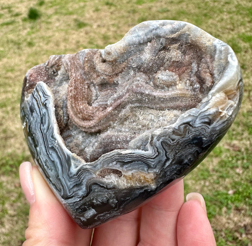 Dark Banded Agate Drusy Heart, Madagascar