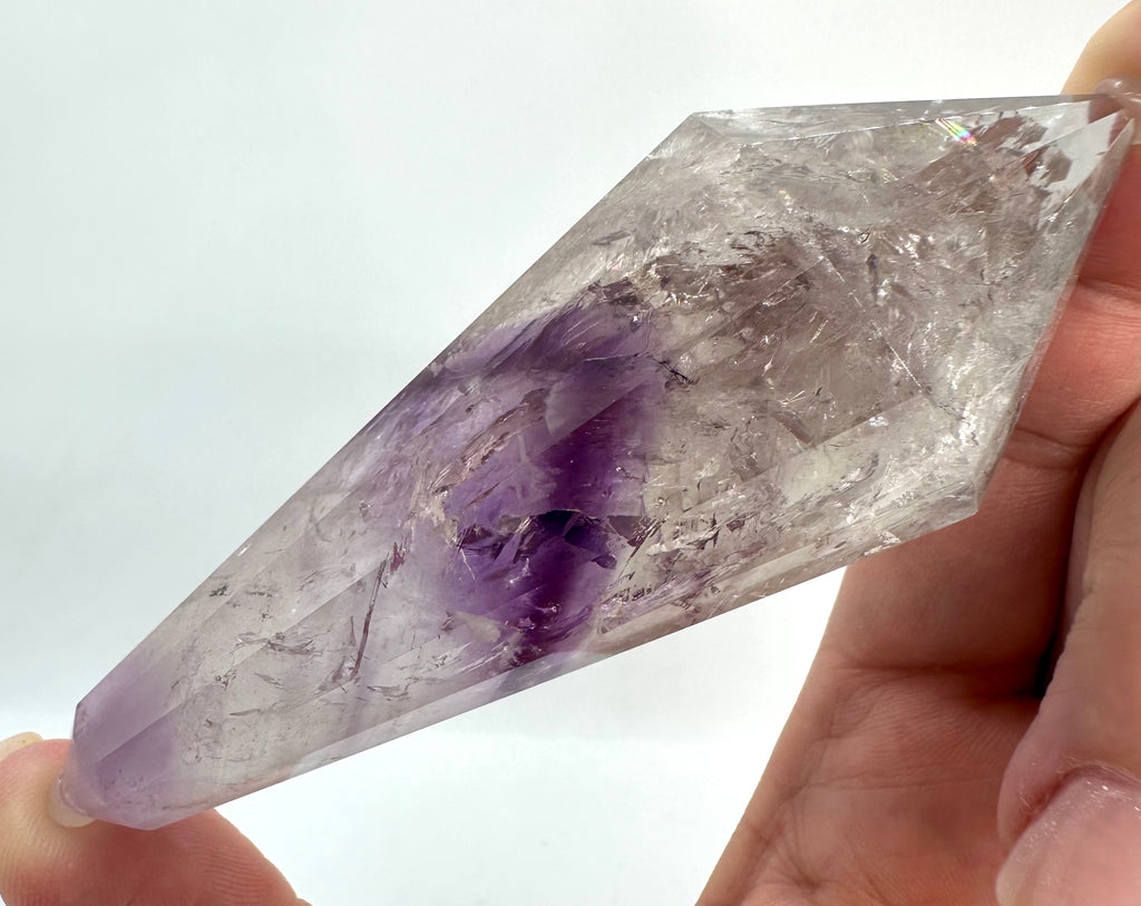 12-Sided Smoky Quartz Vogel Wand – Amethyst Phantom, Rainbows, Brazil