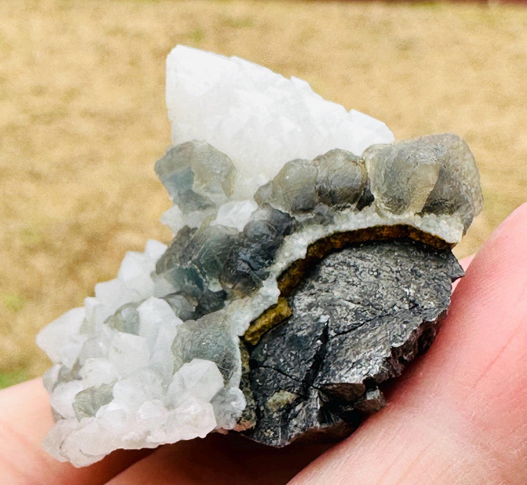 49 Grams Candle Quartz with light Blue-Greenish cubic Fluorite over Arsenopyrite from Inner Mongolia