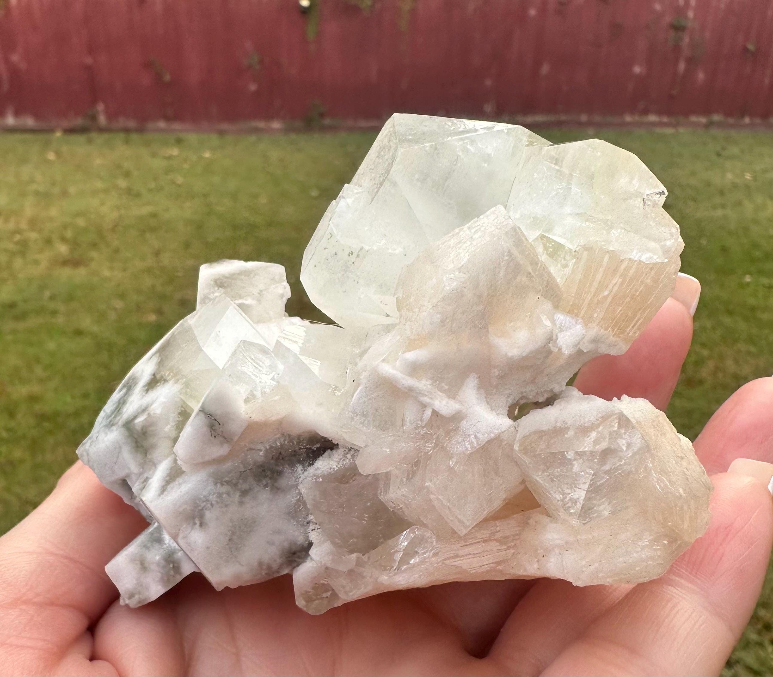262 Grams Light Green with Gray bandings Apophyllite over glassy stilbite From India