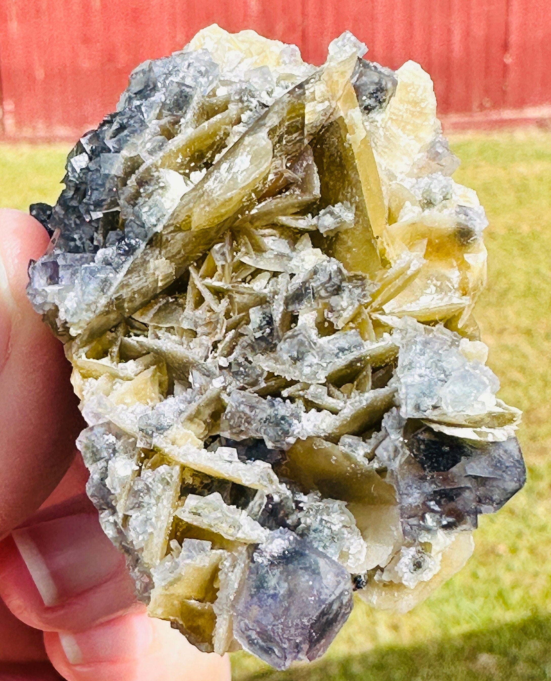 82 Grams Natural Transparent Colorful Phantom Cubic Fluorite with Siderite in a chalcopyrite mix matrix