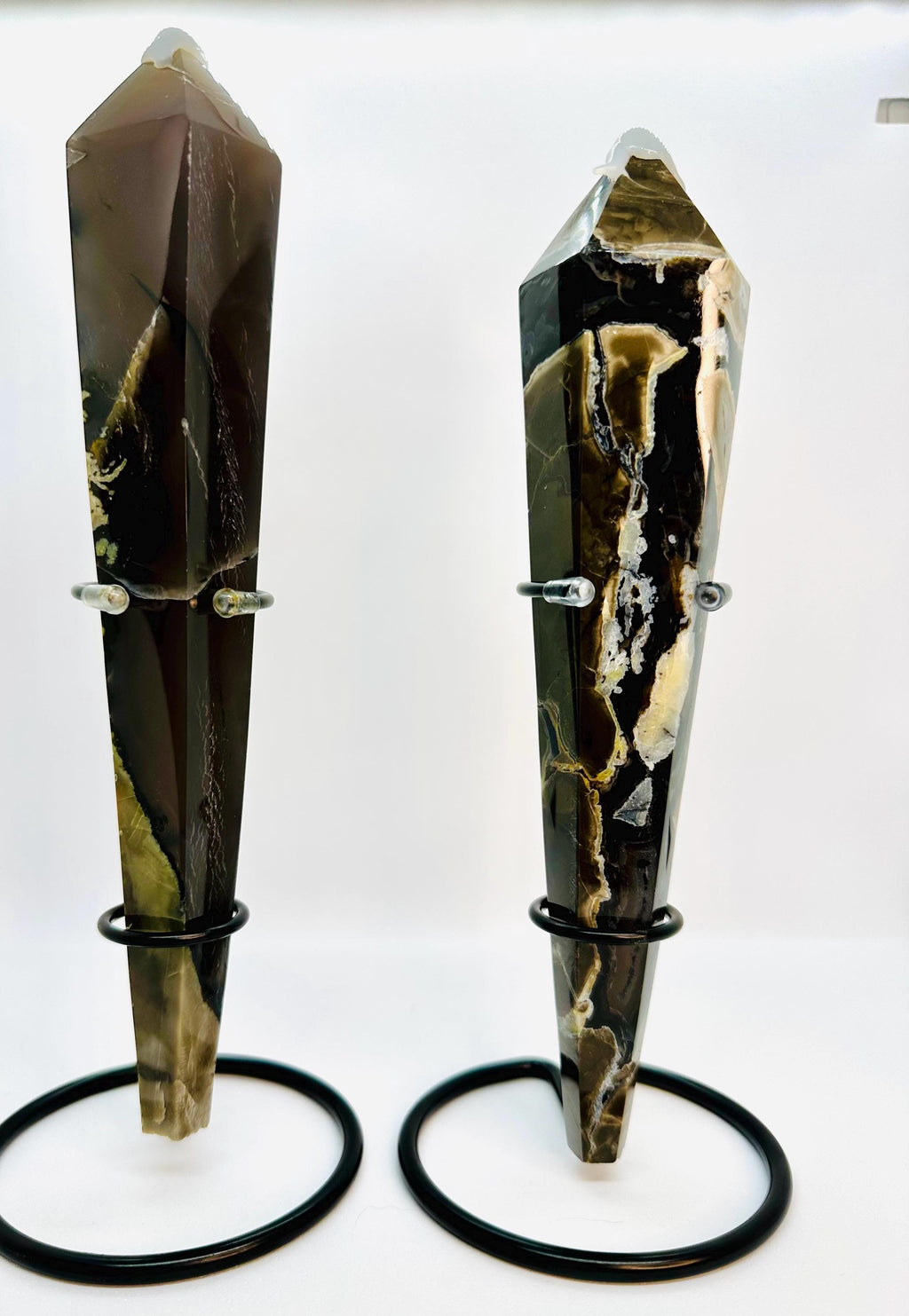 HQ Volcanic Agate Wand with Custom Iron Stand from Indonesia