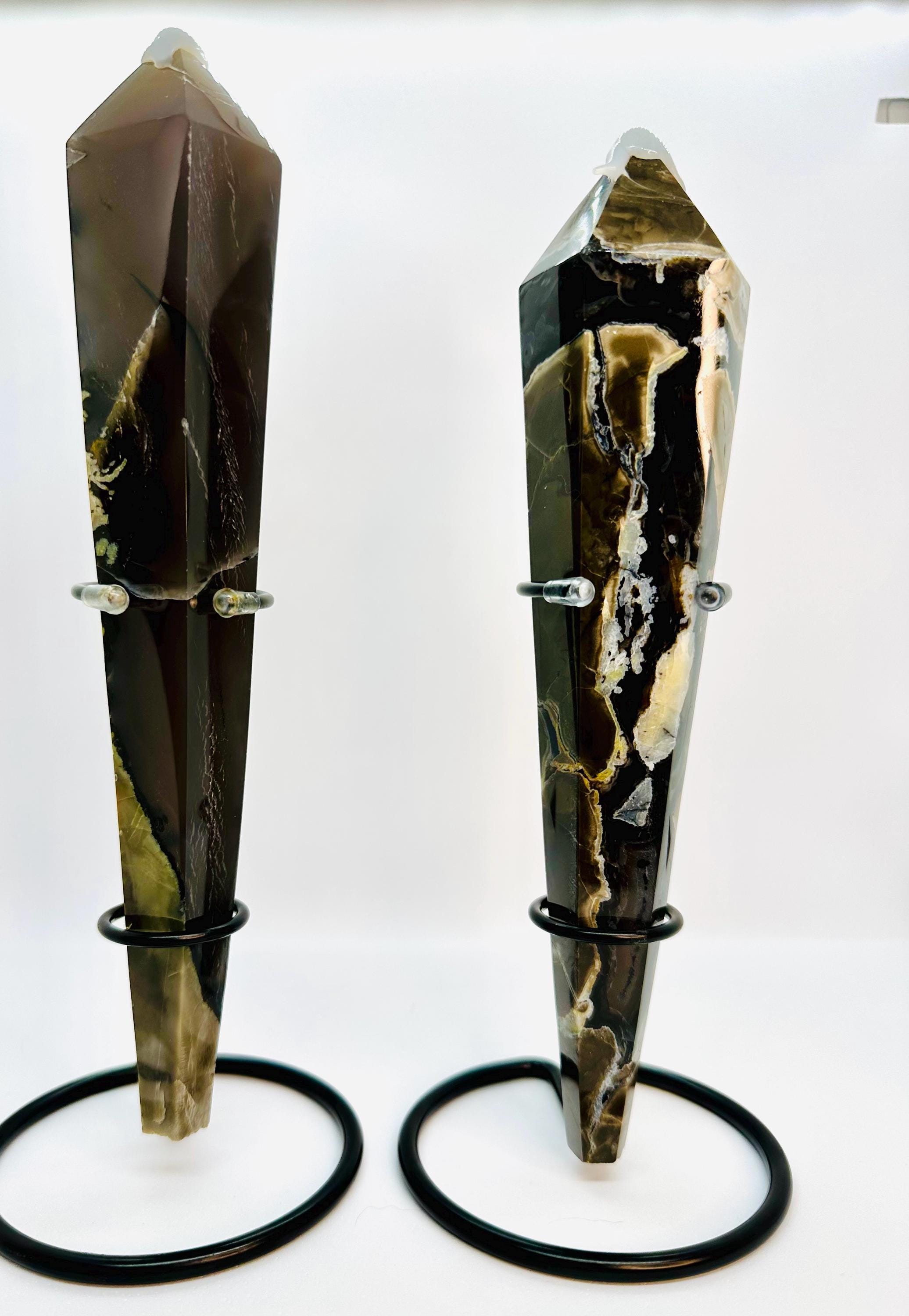 HQ Volcanic Agate Wand with Custom Iron Stand from Indonesia