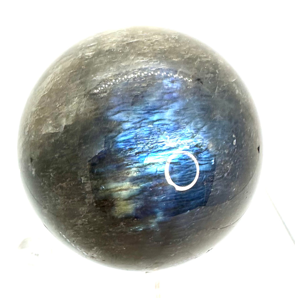 Black Moonstone Sphere with Blue Flash & Rainbow Fire, Madagascar
