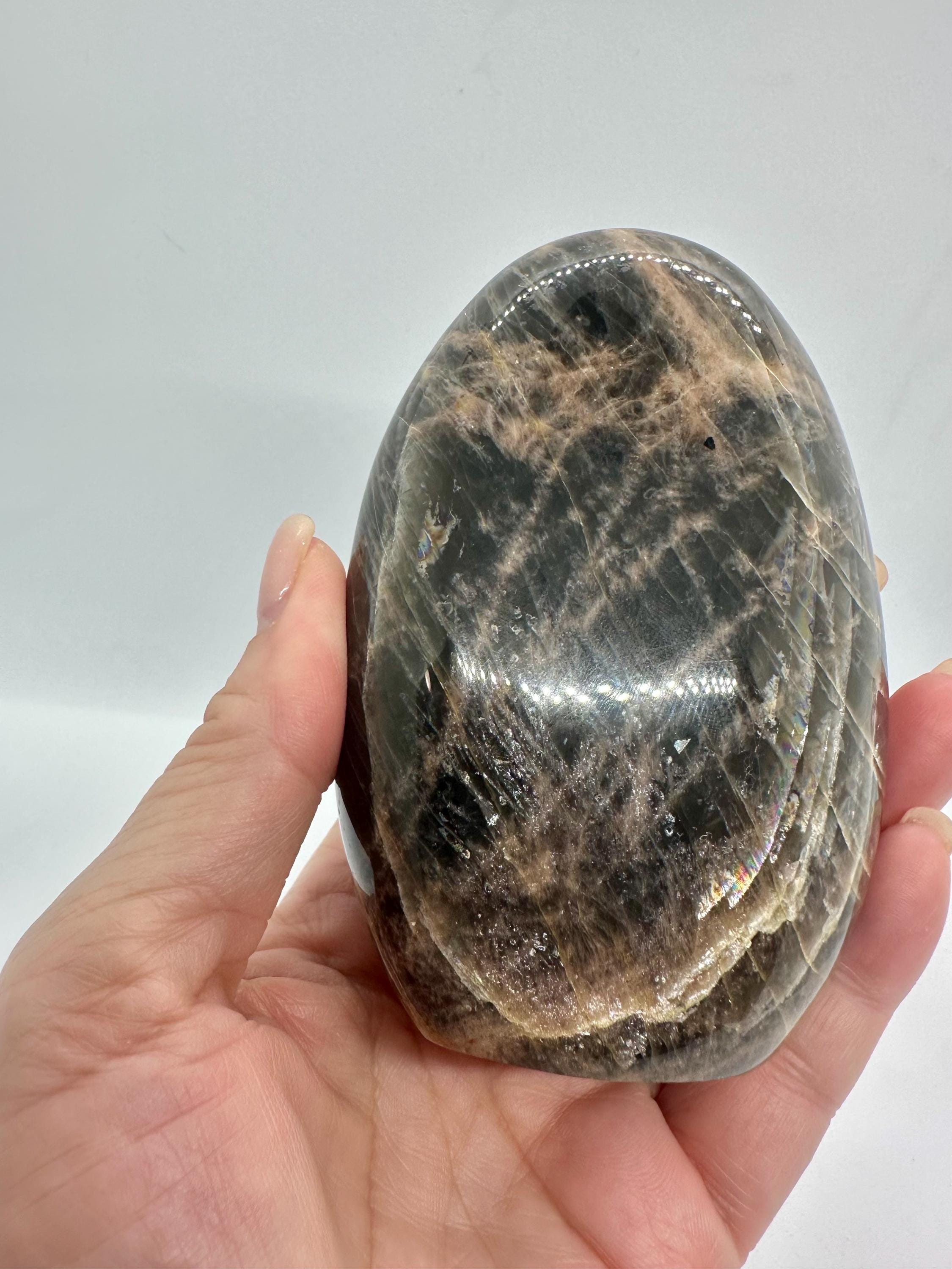 596 Grams Black Moonstone with Rainbows Free Form Madagascar