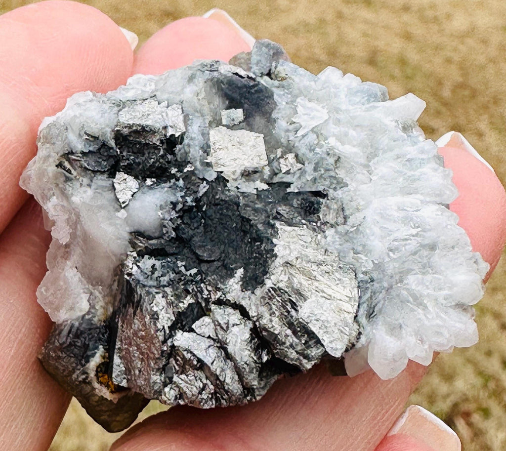 49 Grams Candle Quartz with light Blue-Greenish cubic Fluorite over Arsenopyrite from Inner Mongolia