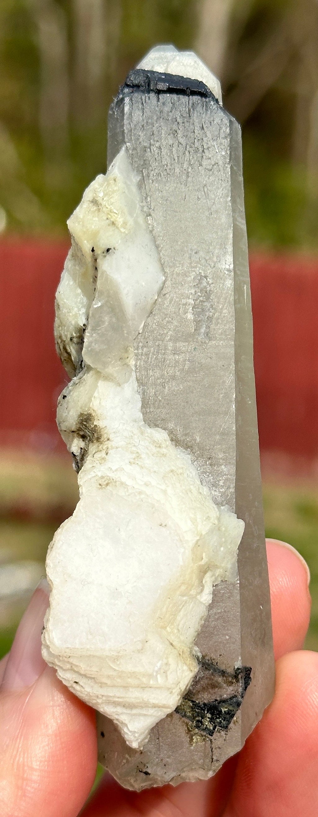 70 Grams Beautiful ET Self-healed Prase Quartz w Black Tourmaline included and Feldspar From Inner Mongolia