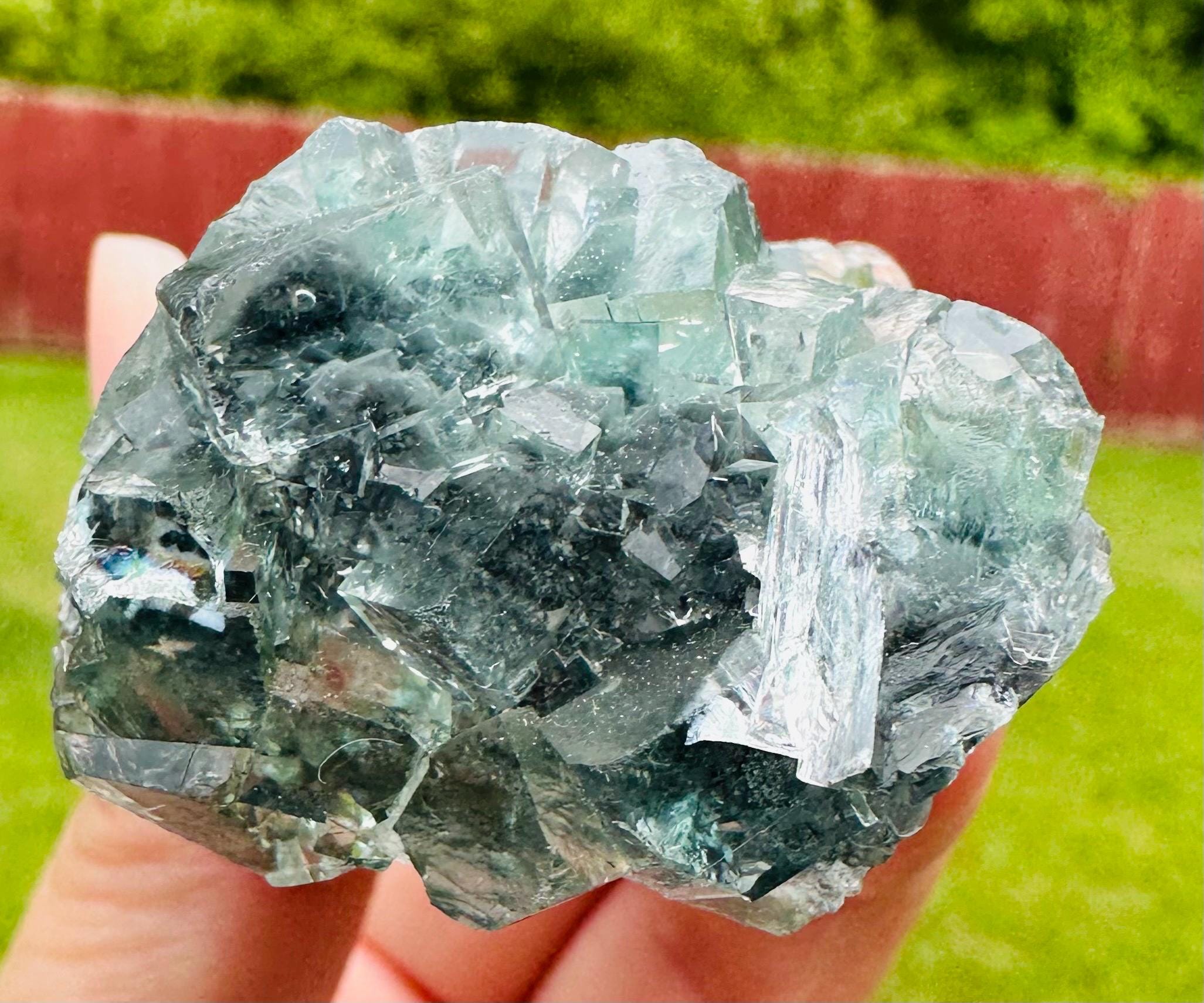 78 Grams Light Transparent Green Cubic Fluorite Mini Cluster: Heart Healer and Focus Stone Embrace